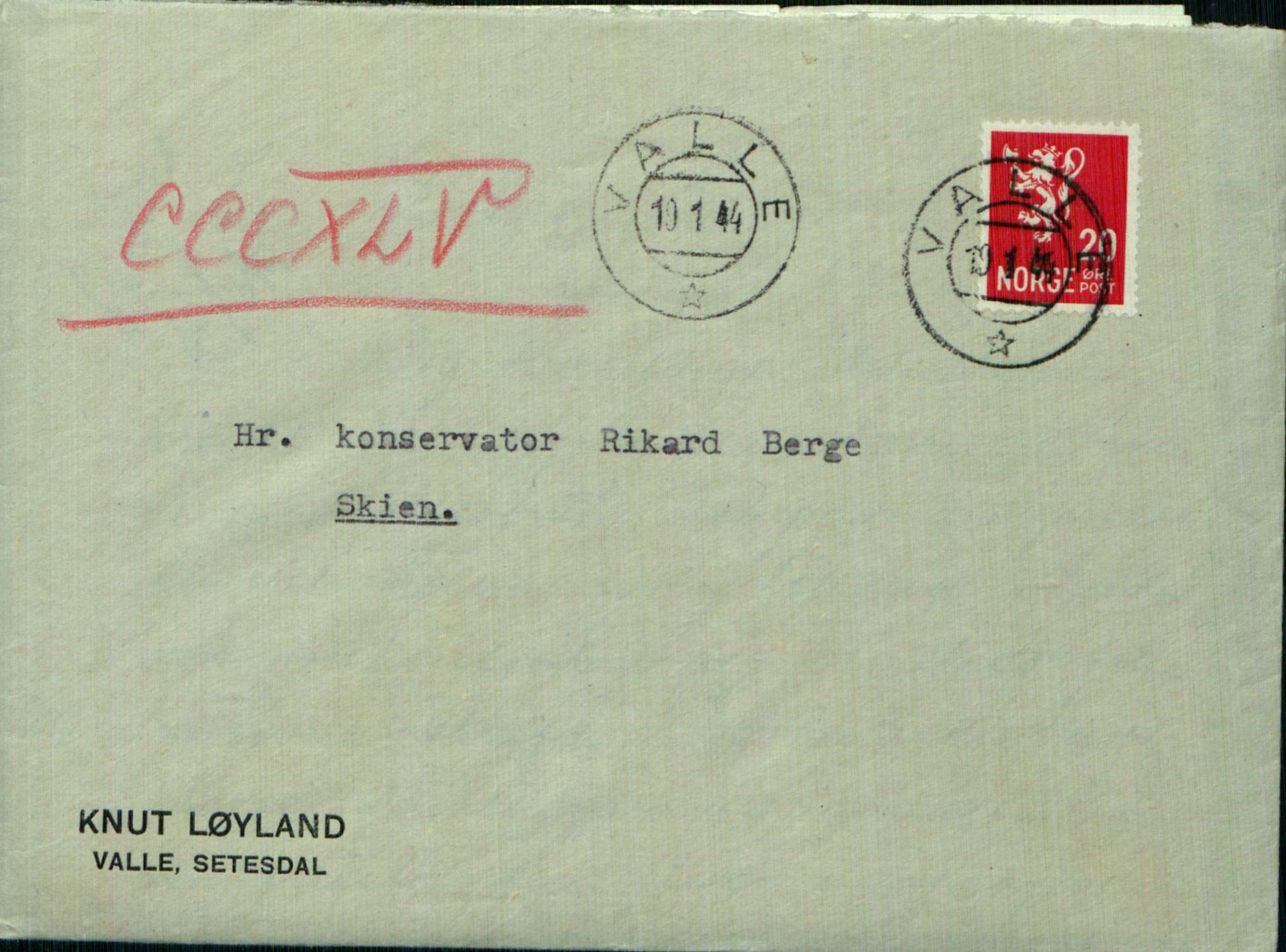 Rikard Berge, TEMU/TGM-A-1003/F/L0009/0005: 341-356 / 345 3 brev til R. Berge frå Knut O. Løyland, 1915-1944