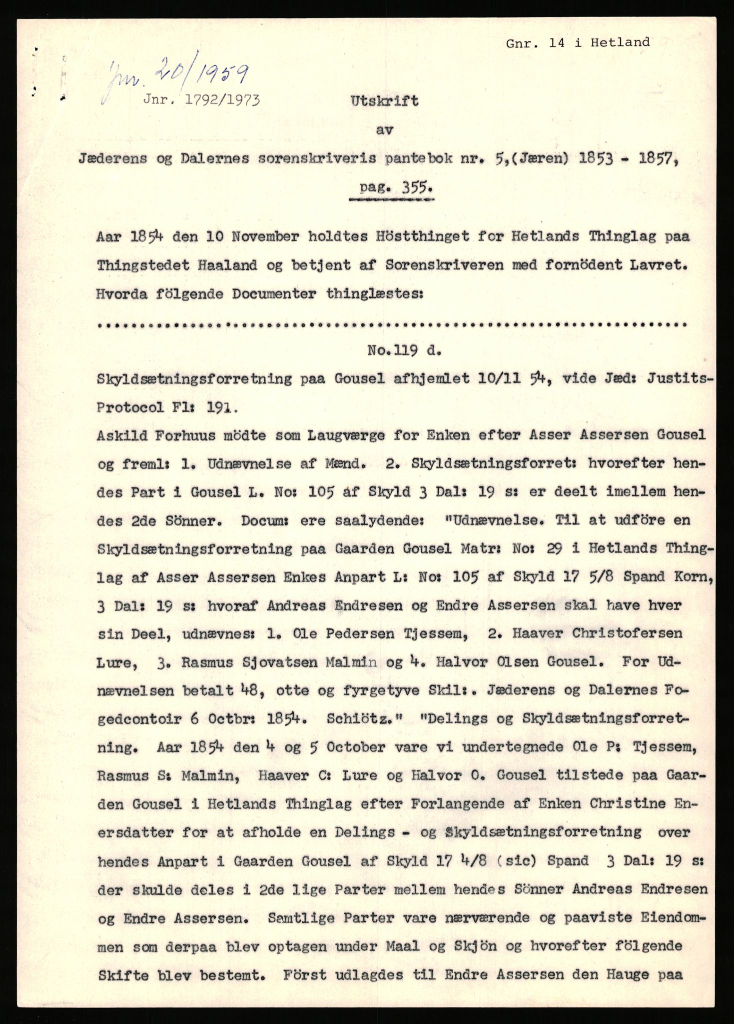 Statsarkivet i Stavanger, AV/SAST-A-101971/03/Y/Yj/L0025: Avskrifter sortert etter gårdsnavn: Garpestad - Gjerde, 1750-1930, s. 125