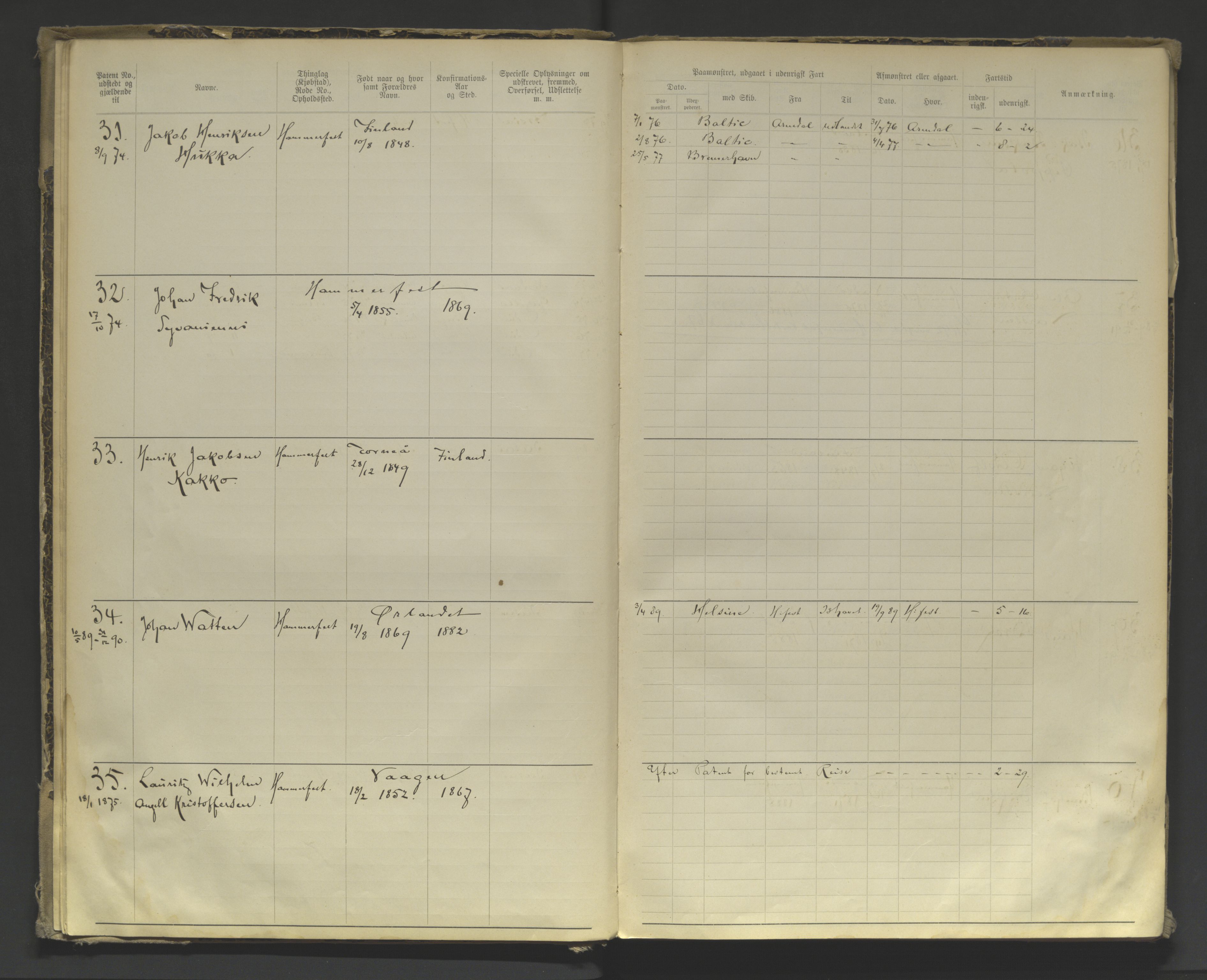 Tromsø sjømannskontor/innrullerings-/mønstringsdistrikt, AV/SATØ-S-0243/F/Fa/L0004: Annotasjonsrulle. Defekt: manglende rygg. Nr. 1-473, 1869-1912