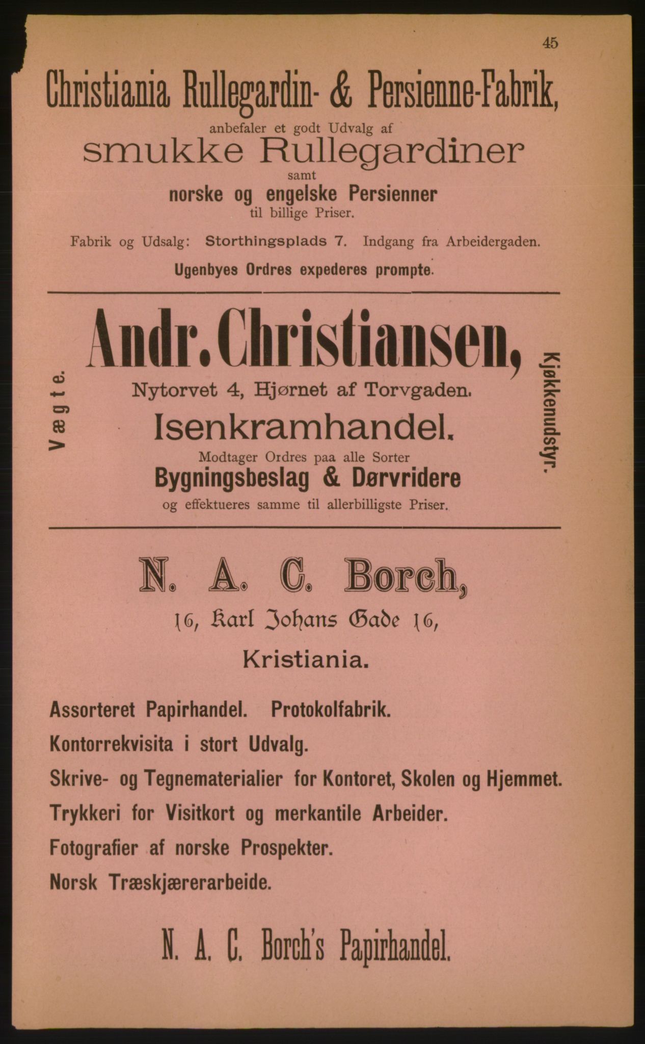 Kristiania/Oslo adressebok, PUBL/-, 1884, s. 45