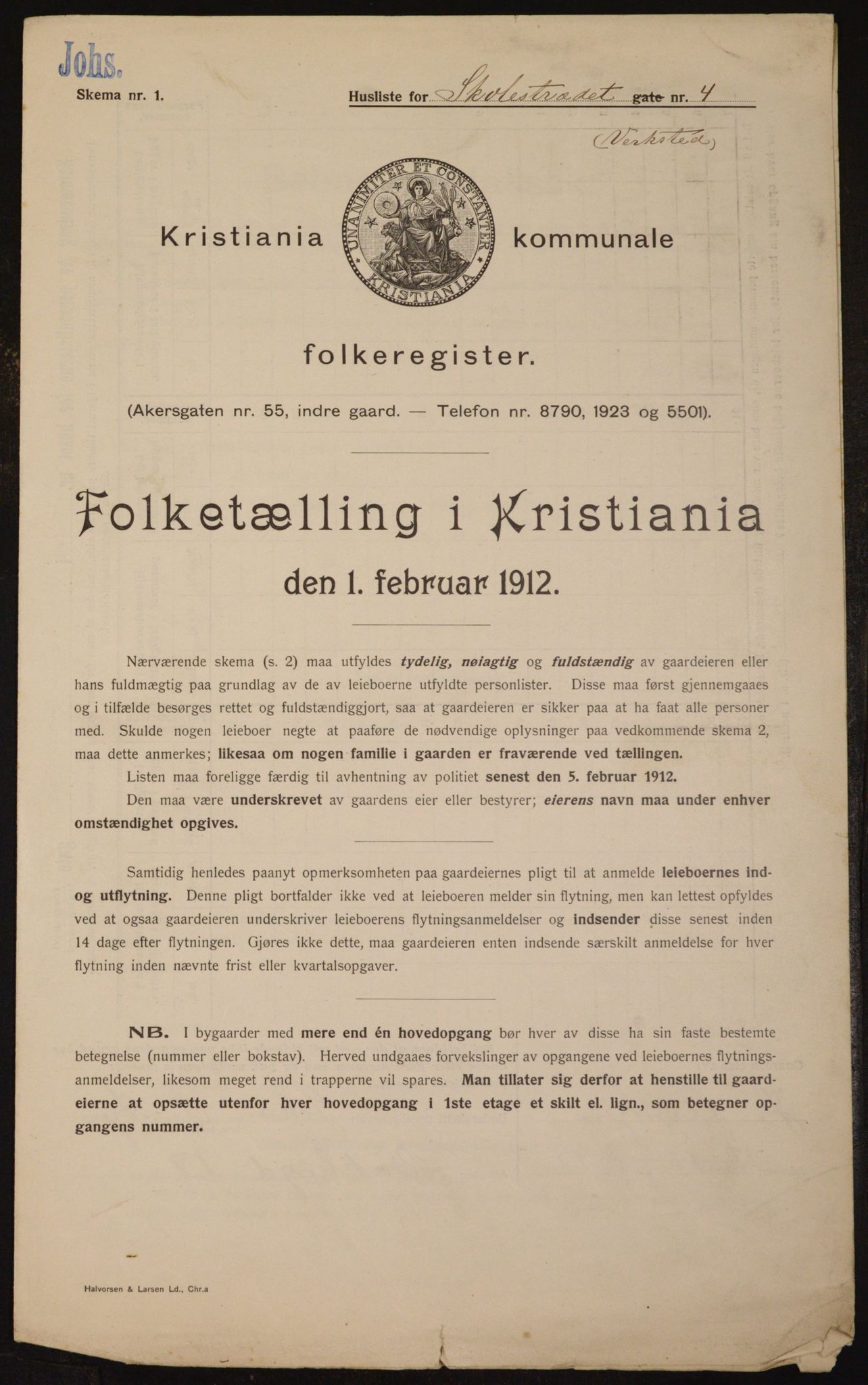 OBA, Kommunal folketelling 1.2.1912 for Kristiania, 1912, s. 96660