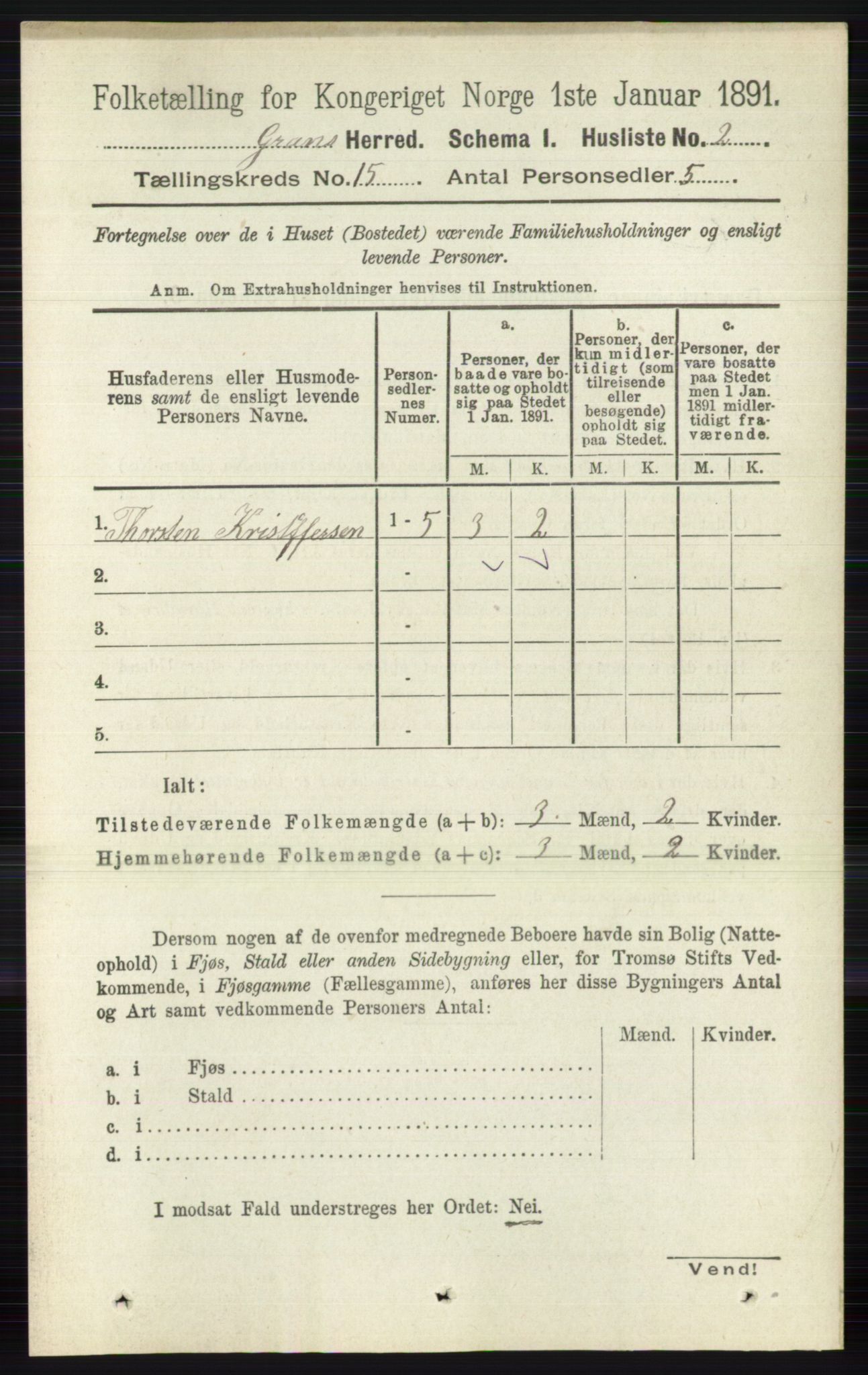 RA, Folketelling 1891 for 0534 Gran herred, 1891, s. 7542