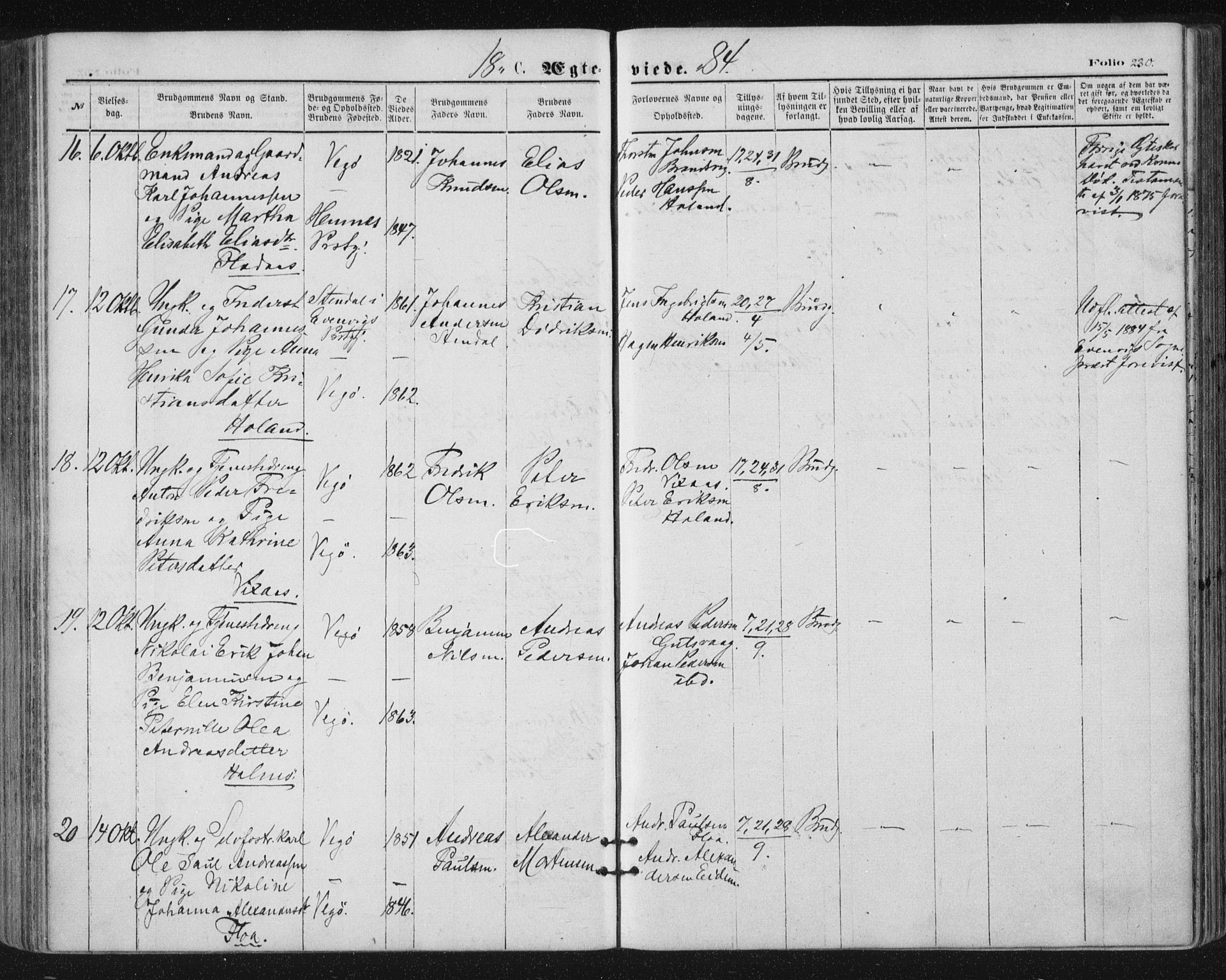 Ministerialprotokoller, klokkerbøker og fødselsregistre - Nordland, AV/SAT-A-1459/816/L0241: Ministerialbok nr. 816A07, 1870-1885, s. 230