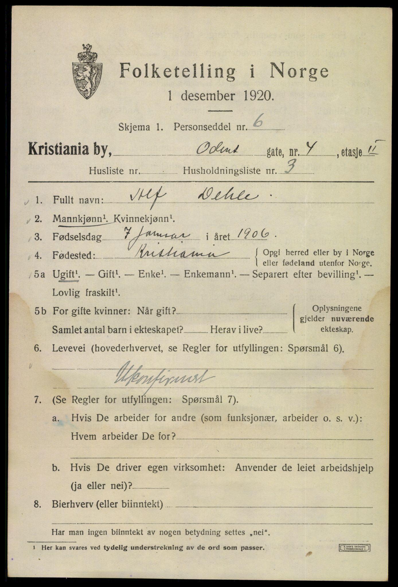 SAO, Folketelling 1920 for 0301 Kristiania kjøpstad, 1920, s. 429549