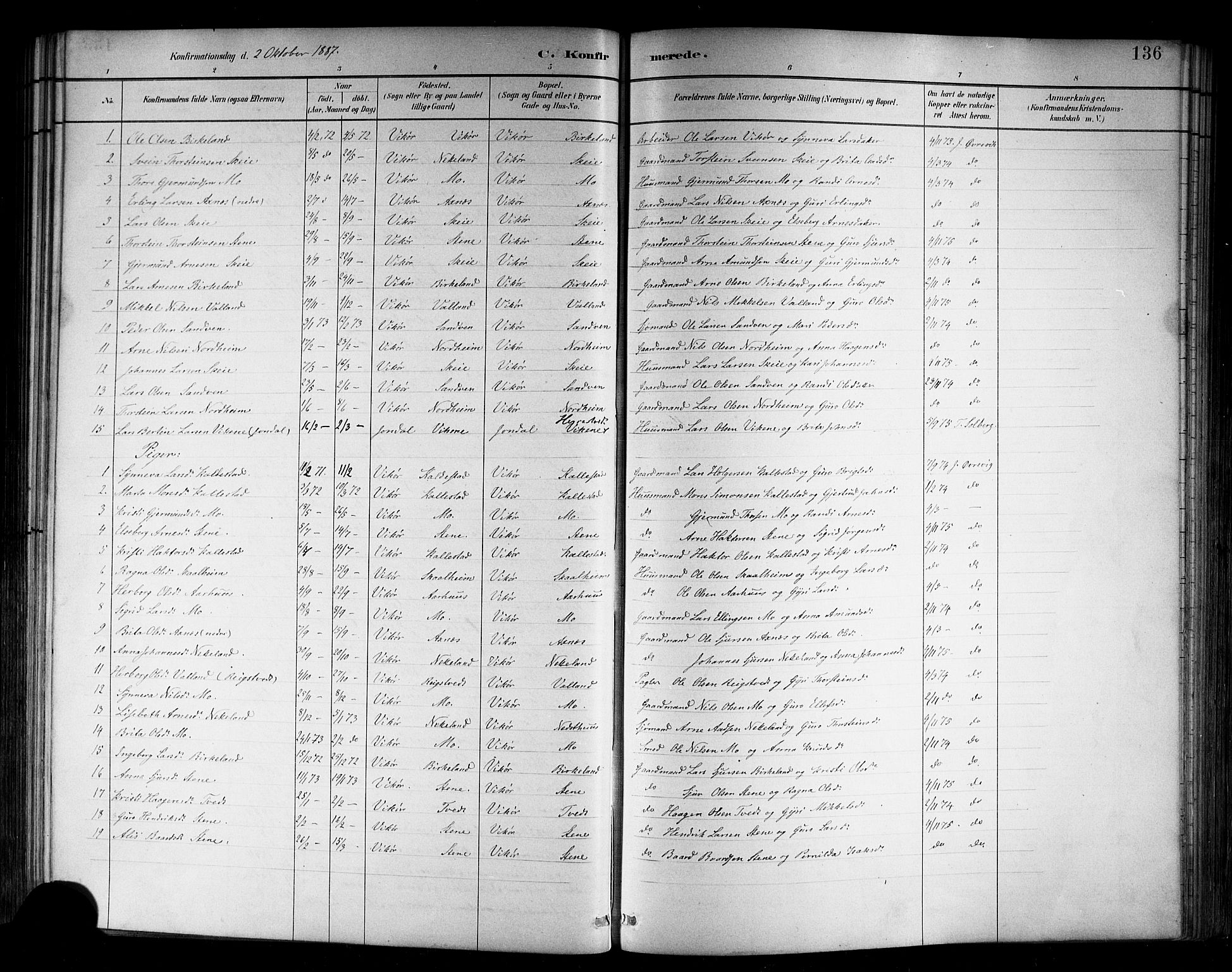 Kvam sokneprestembete, SAB/A-76201/H/Hab: Klokkerbok nr. B 3, 1884-1916, s. 136