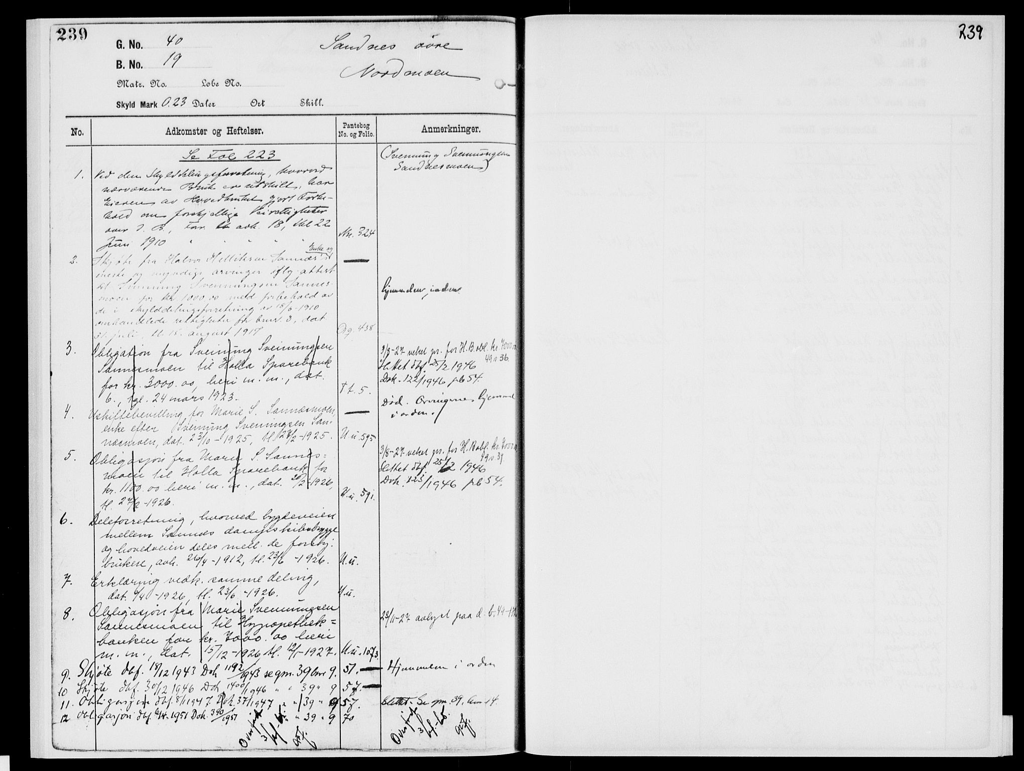 Nedre Telemark sorenskriveri, AV/SAKO-A-135/G/Gb/Gbg/L0002: Panteregister nr. VII 2, s. 239