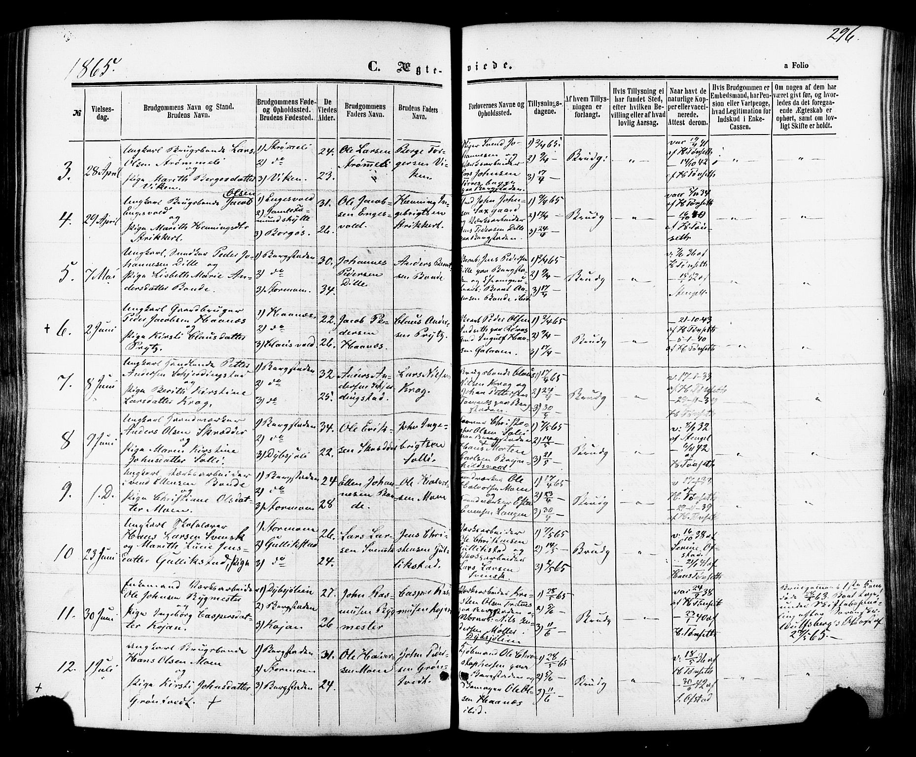 Ministerialprotokoller, klokkerbøker og fødselsregistre - Sør-Trøndelag, SAT/A-1456/681/L0932: Ministerialbok nr. 681A10, 1860-1878, s. 296