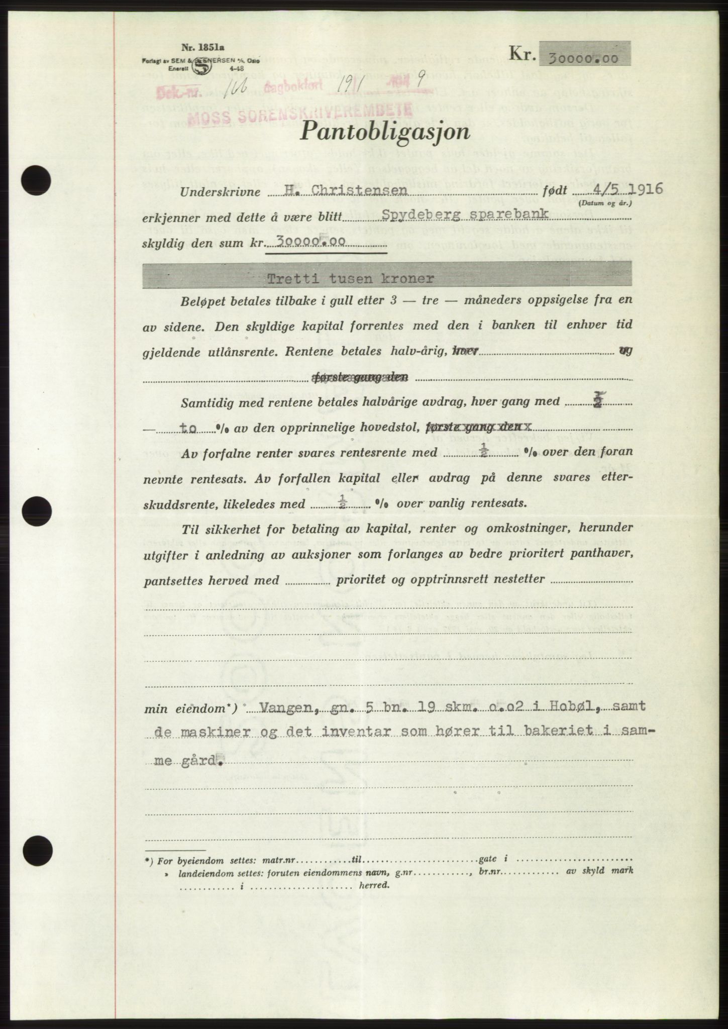 Moss sorenskriveri, SAO/A-10168: Pantebok nr. B21, 1949-1949, Dagboknr: 166/1949