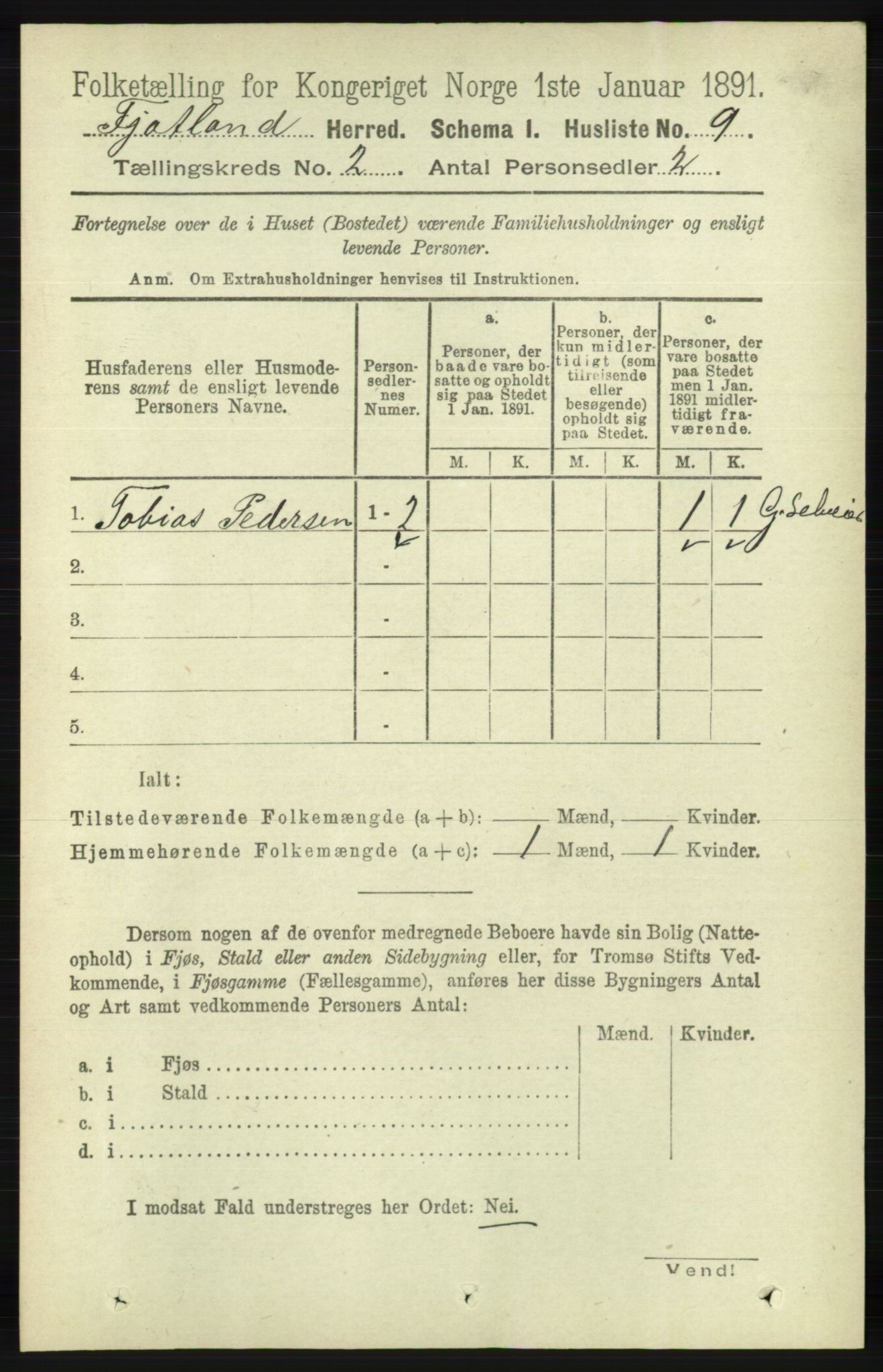 RA, Folketelling 1891 for 1036 Fjotland herred, 1891, s. 219