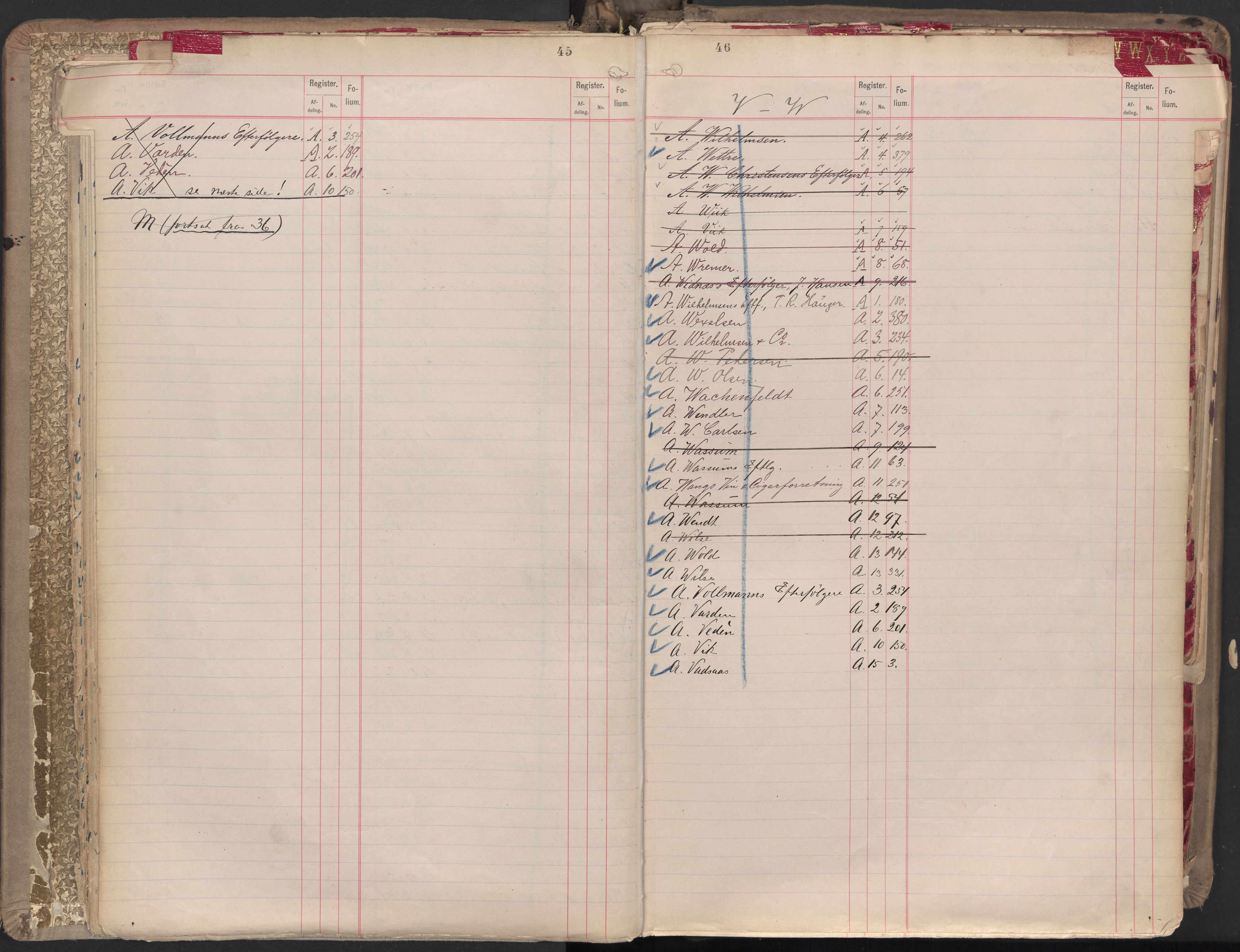 Oslo byfogd avd. II, AV/SAO-A-10942/G/Ga/Gaa/L0001: Firmaregister: A 1-15, B 1-4, C 1, 1890, s. 45-46