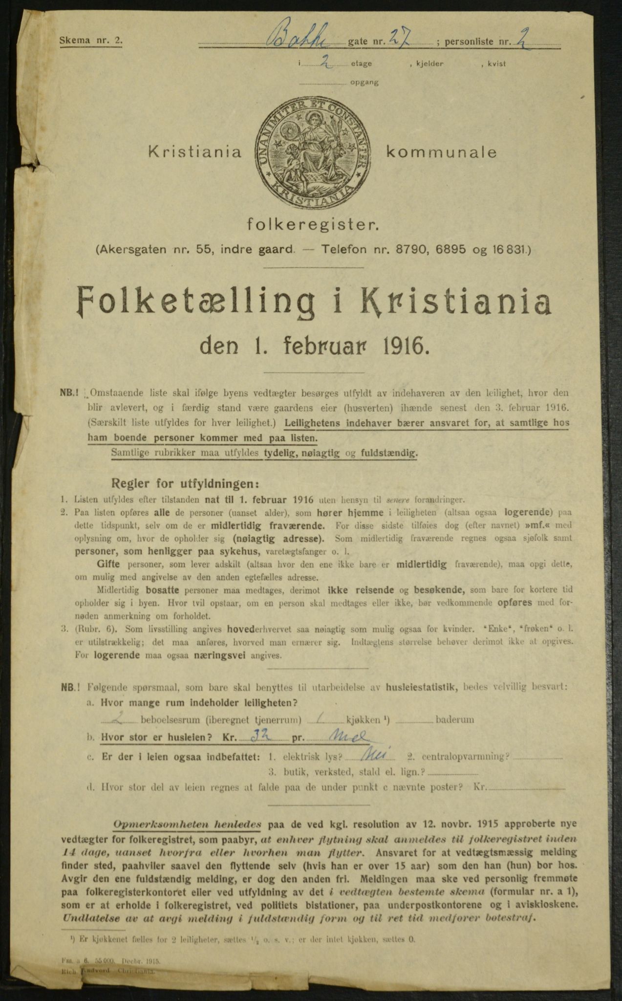 OBA, Kommunal folketelling 1.2.1916 for Kristiania, 1916, s. 3113