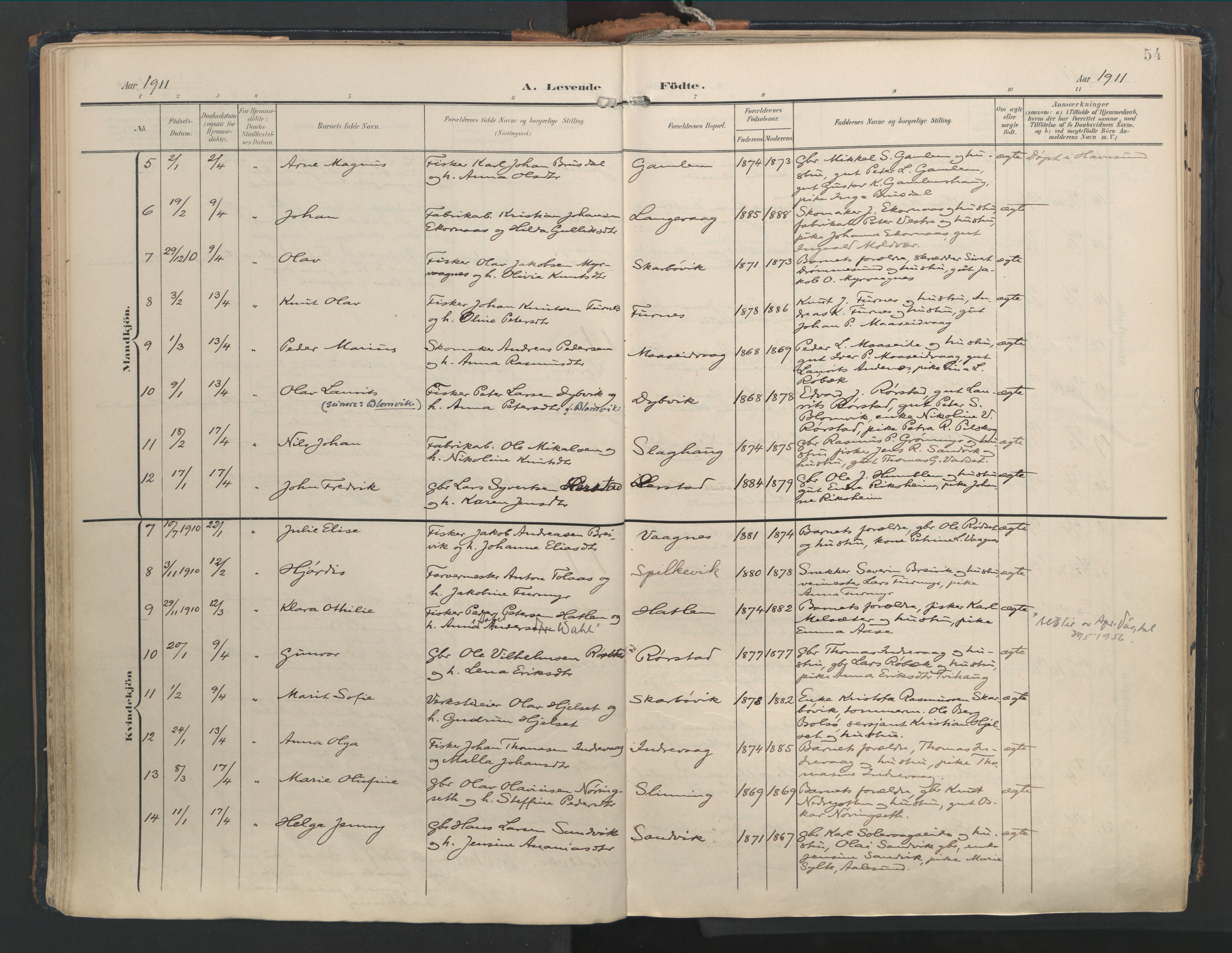 Ministerialprotokoller, klokkerbøker og fødselsregistre - Møre og Romsdal, AV/SAT-A-1454/528/L0411: Ministerialbok nr. 528A20, 1907-1920, s. 54