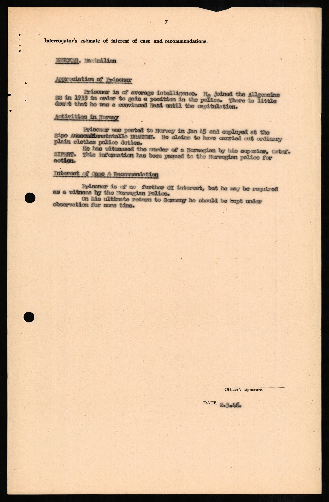 Forsvaret, Forsvarets overkommando II, RA/RAFA-3915/D/Db/L0004: CI Questionaires. Tyske okkupasjonsstyrker i Norge. Tyskere., 1945-1946, s. 355