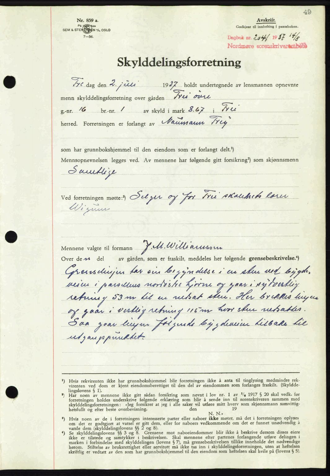 Nordmøre sorenskriveri, SAT/A-4132/1/2/2Ca: Pantebok nr. A82, 1937-1938, Dagboknr: 2041/1937