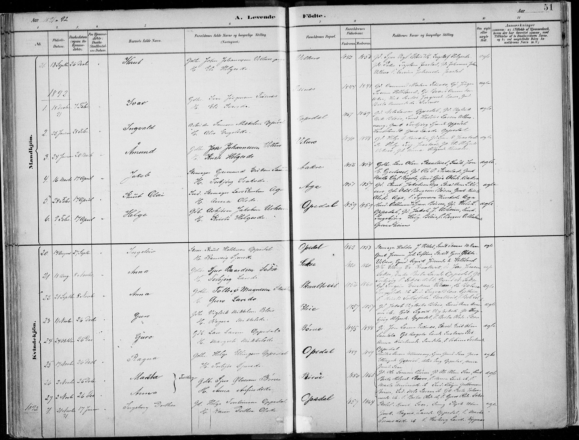 Ullensvang sokneprestembete, AV/SAB-A-78701/H/Haa: Ministerialbok nr. B  1, 1882-1918, s. 51