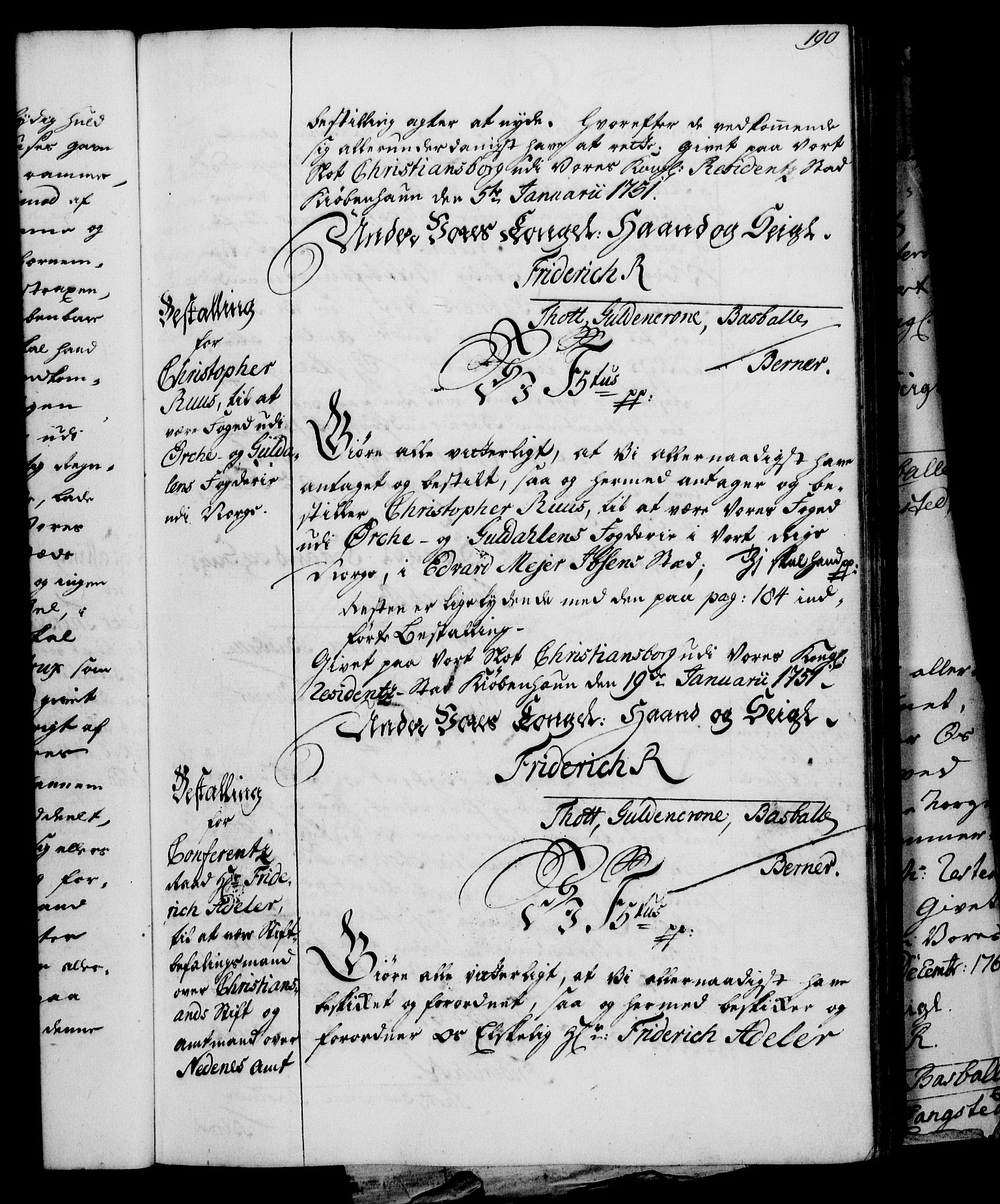 Rentekammeret, Kammerkanselliet, RA/EA-3111/G/Gg/Gge/L0003: Norsk bestallingsprotokoll med register (merket RK 53.27), 1745-1761, s. 190