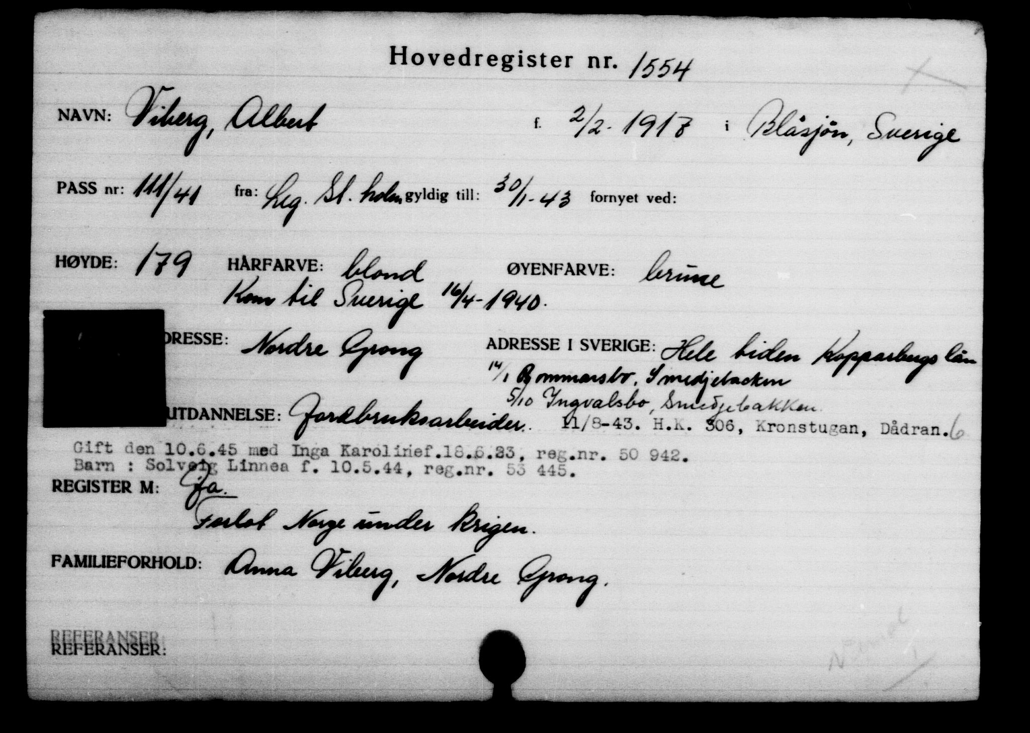 Utenriksstasjonene, Legasjonen i Stockholm, Flyktningkontoret, AV/RA-S-6753/V/Va/L0002: Kjesäterkartoteket, flyktninger med registreringsnr. 1001-2000, 1940-1945, s. 790