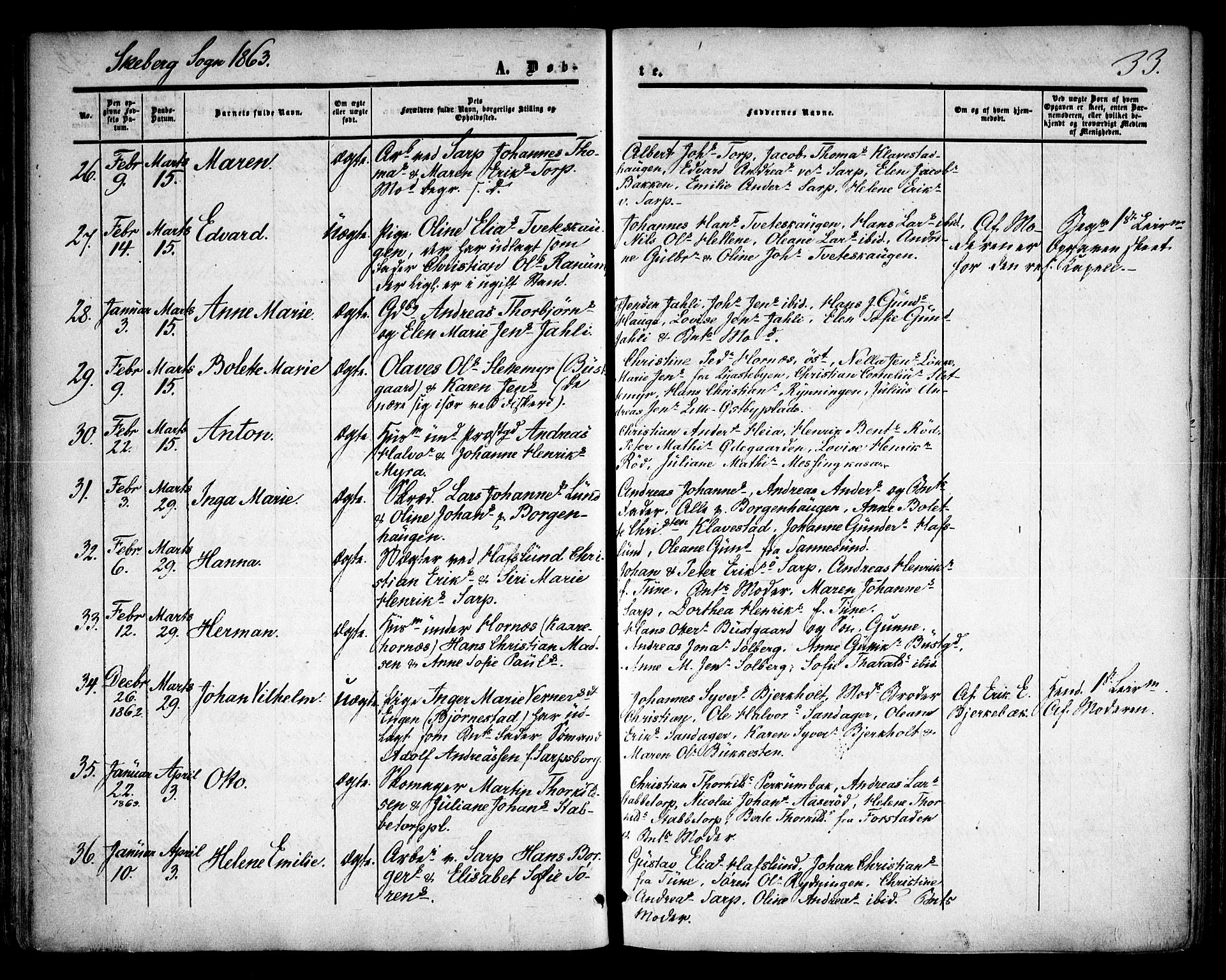 Skjeberg prestekontor Kirkebøker, AV/SAO-A-10923/F/Fa/L0007: Ministerialbok nr. I 7, 1859-1868, s. 33