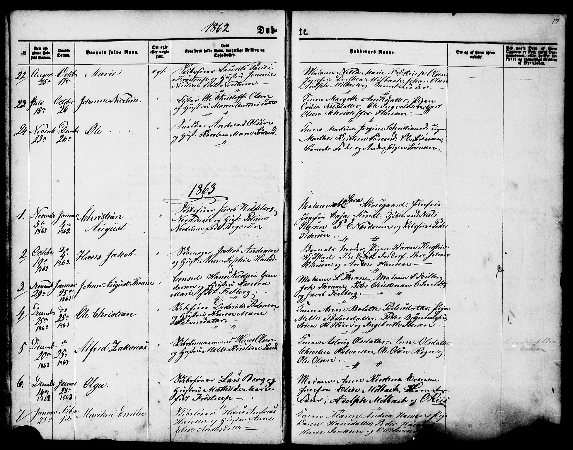 Langesund kirkebøker, AV/SAKO-A-280/G/Ga/L0004: Klokkerbok nr. 4, 1859-1884, s. 13