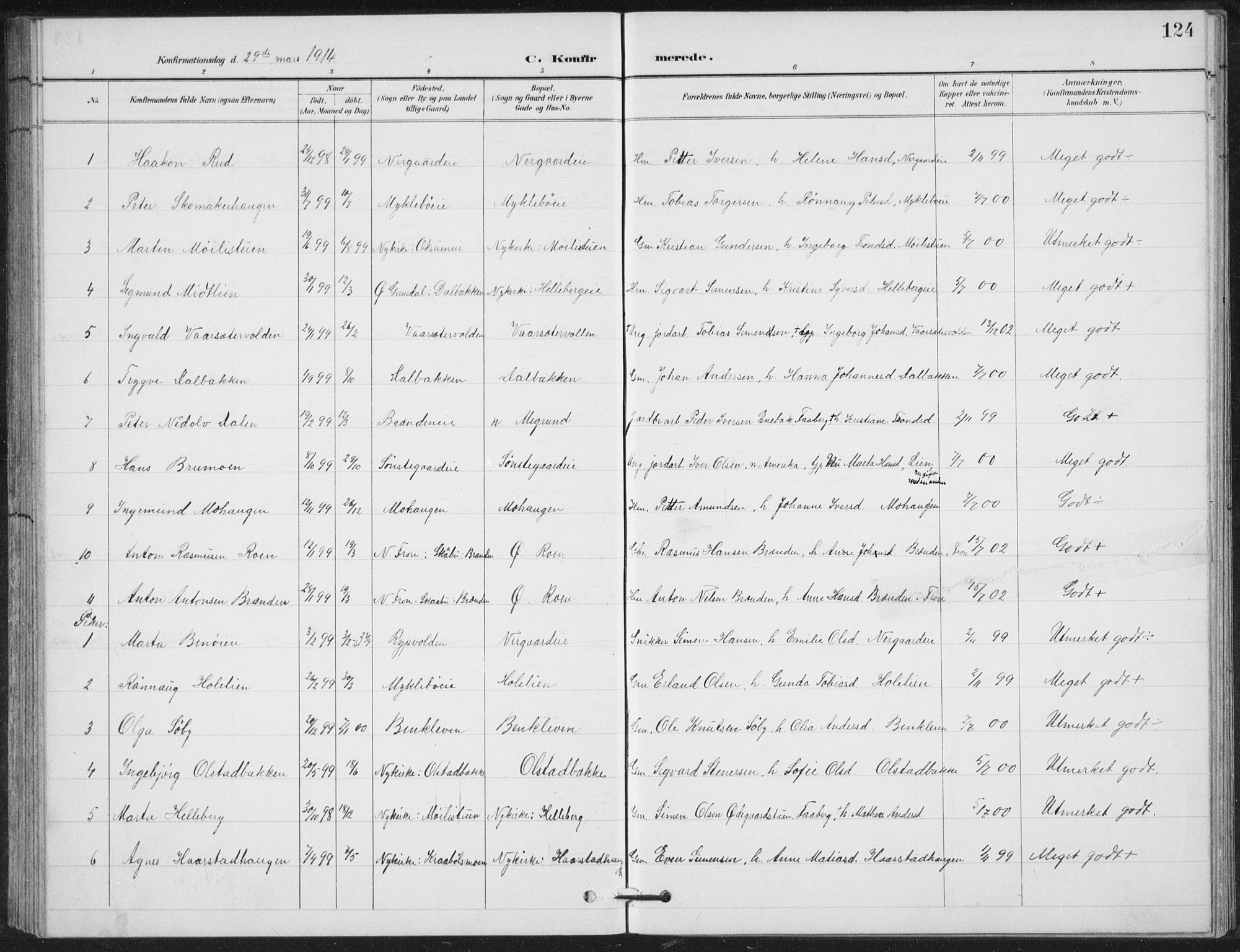 Vestre Gausdal prestekontor, AV/SAH-PREST-094/H/Ha/Hab/L0004: Klokkerbok nr. 4, 1898-1939, s. 124
