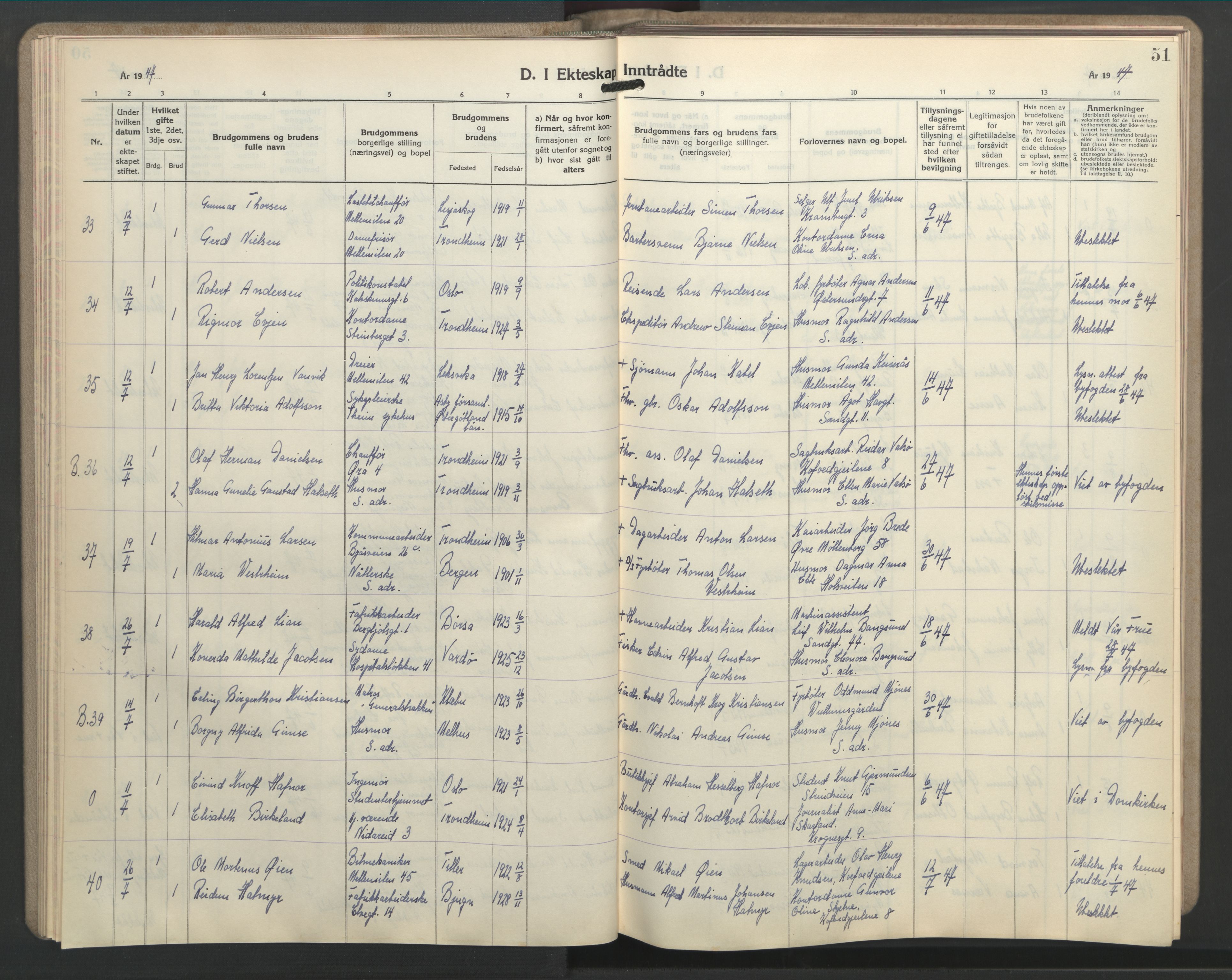 Ministerialprotokoller, klokkerbøker og fødselsregistre - Sør-Trøndelag, AV/SAT-A-1456/603/L0177: Klokkerbok nr. 603C05, 1941-1952, s. 51