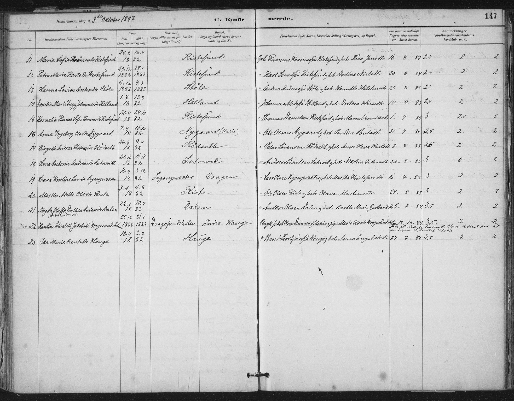 Ministerialprotokoller, klokkerbøker og fødselsregistre - Møre og Romsdal, AV/SAT-A-1454/503/L0037: Ministerialbok nr. 503A05, 1884-1900, s. 147