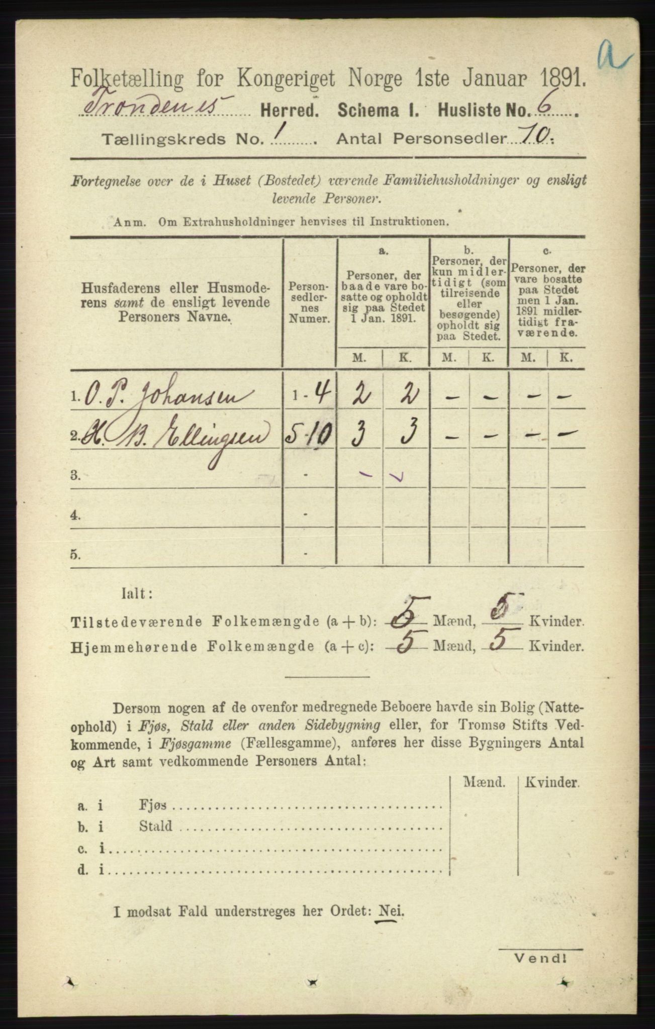 RA, Folketelling 1891 for 1914 Trondenes herred, 1891, s. 45