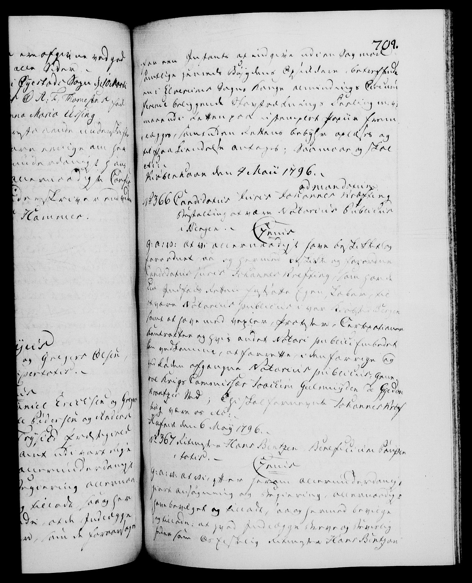 Danske Kanselli 1572-1799, RA/EA-3023/F/Fc/Fca/Fcaa/L0056: Norske registre, 1795-1796, s. 709a