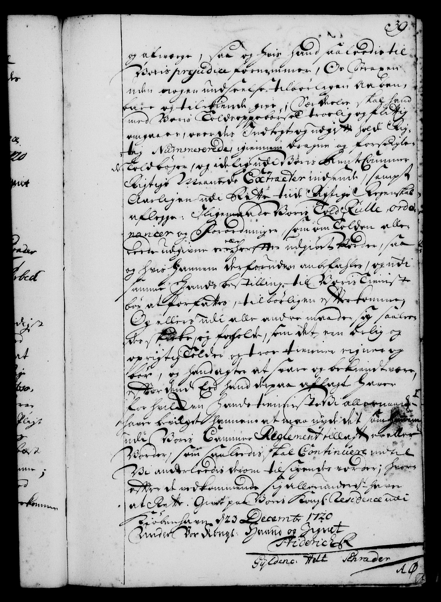 Rentekammeret, Kammerkanselliet, RA/EA-3111/G/Gg/Gge/L0001: Norsk bestallingsprotokoll med register (merket RK 53.25), 1720-1730, s. 39