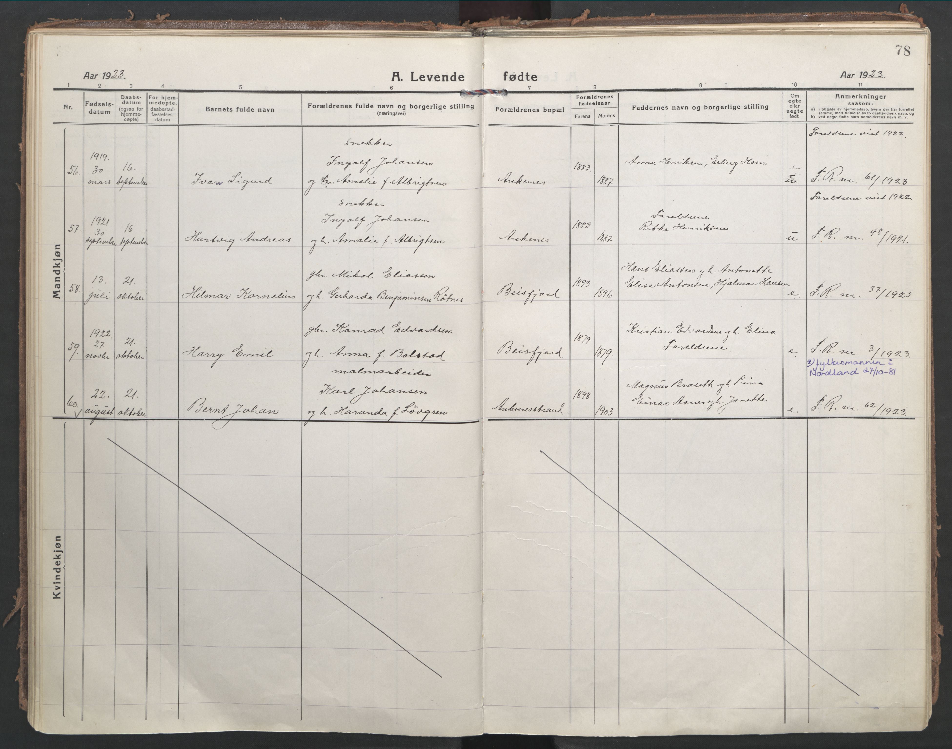 Ministerialprotokoller, klokkerbøker og fødselsregistre - Nordland, AV/SAT-A-1459/866/L0945: Ministerialbok nr. 866A08, 1917-1935, s. 78