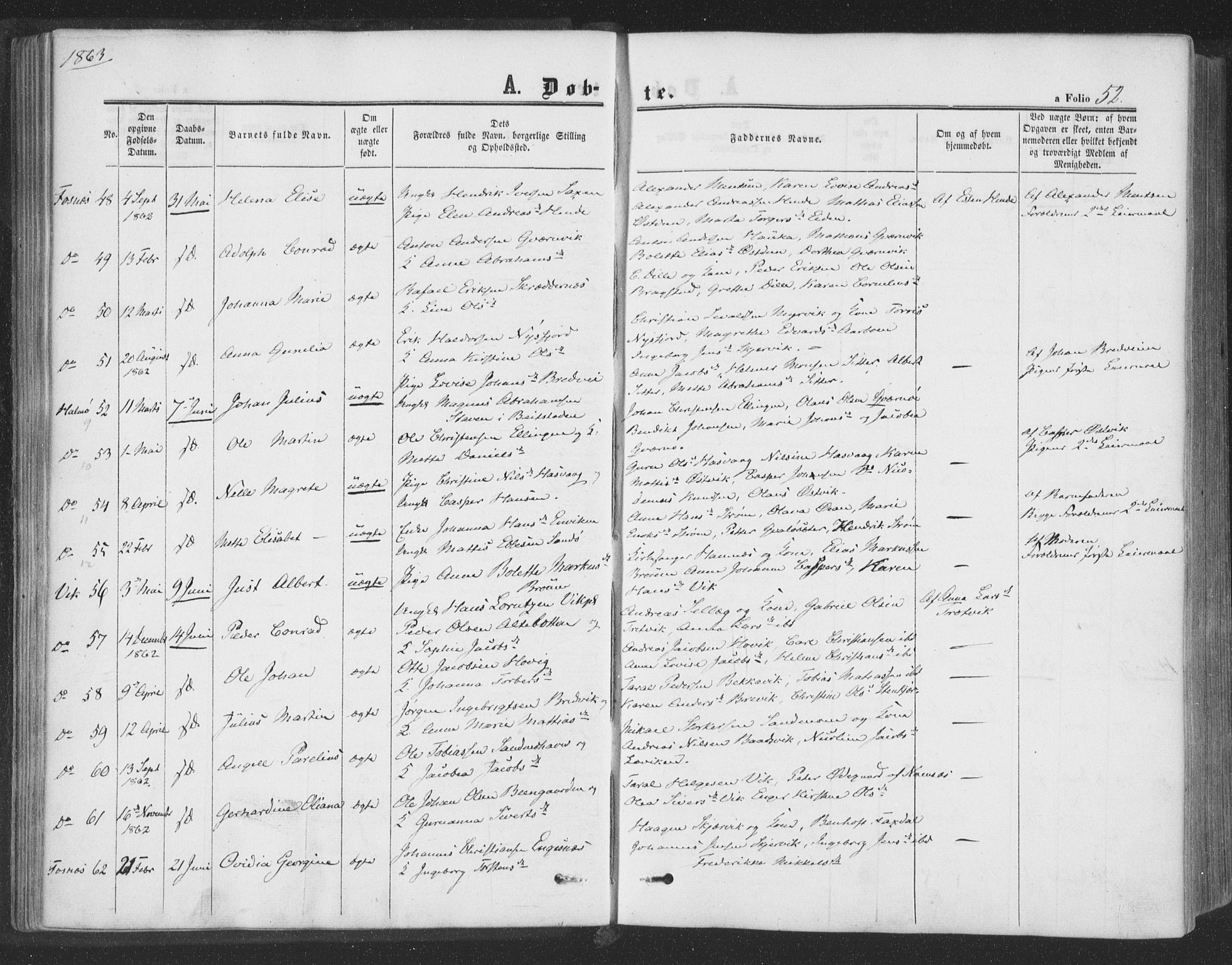 Ministerialprotokoller, klokkerbøker og fødselsregistre - Nord-Trøndelag, AV/SAT-A-1458/773/L0615: Ministerialbok nr. 773A06, 1857-1870, s. 52