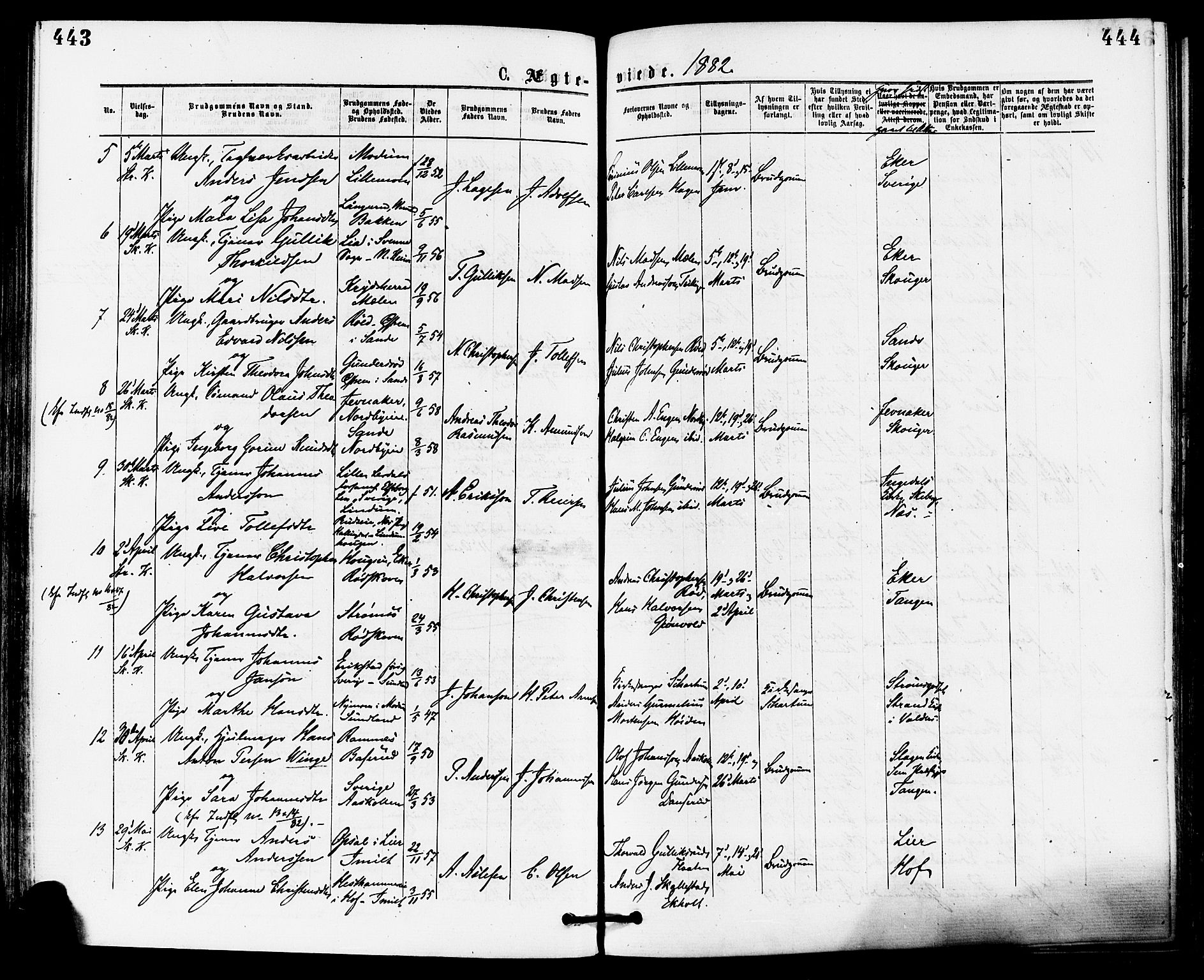 Skoger kirkebøker, AV/SAKO-A-59/F/Fa/L0005: Ministerialbok nr. I 5, 1873-1884, s. 443-444