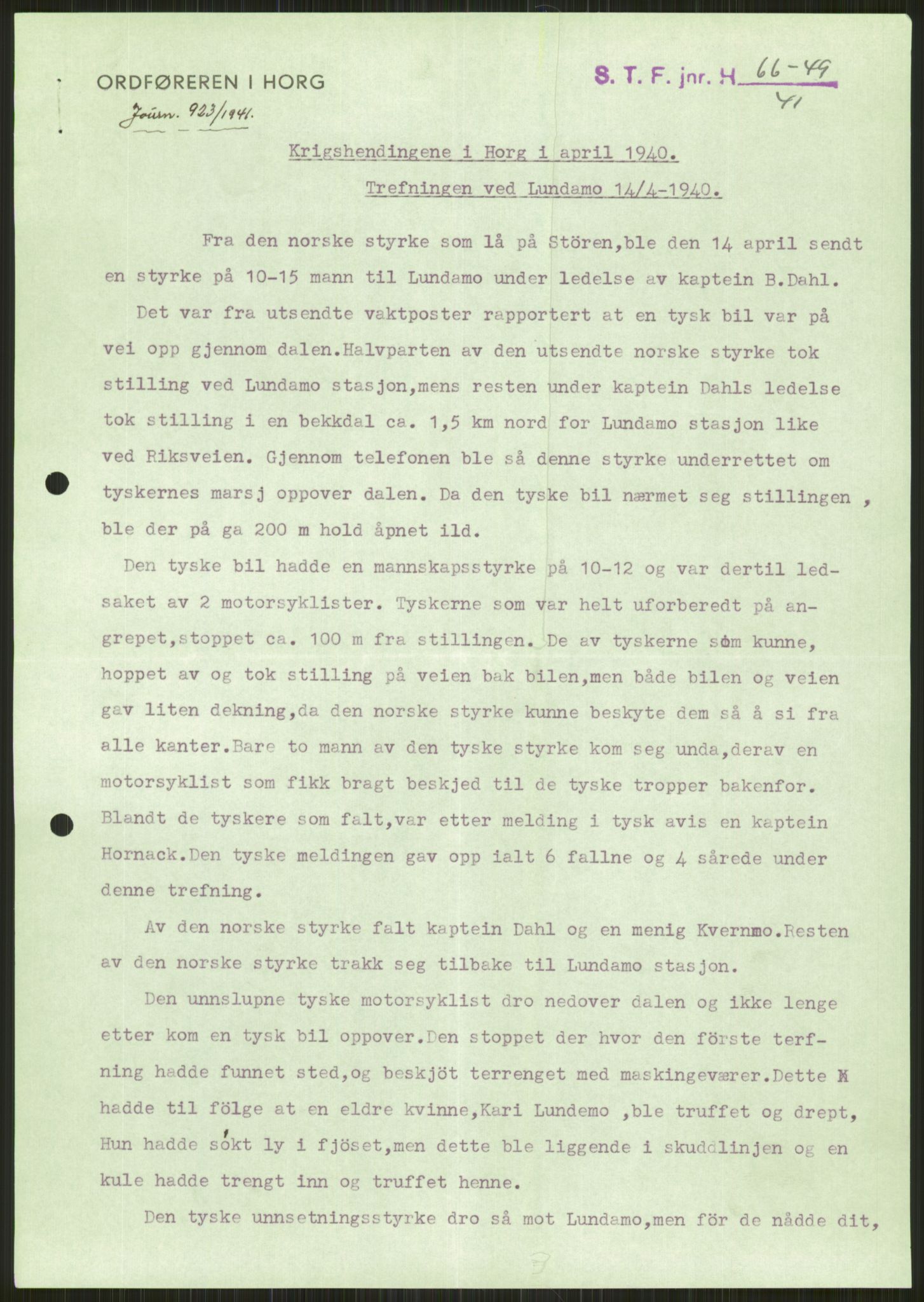 Forsvaret, Forsvarets krigshistoriske avdeling, AV/RA-RAFA-2017/Y/Ya/L0016: II-C-11-31 - Fylkesmenn.  Rapporter om krigsbegivenhetene 1940., 1940, s. 161