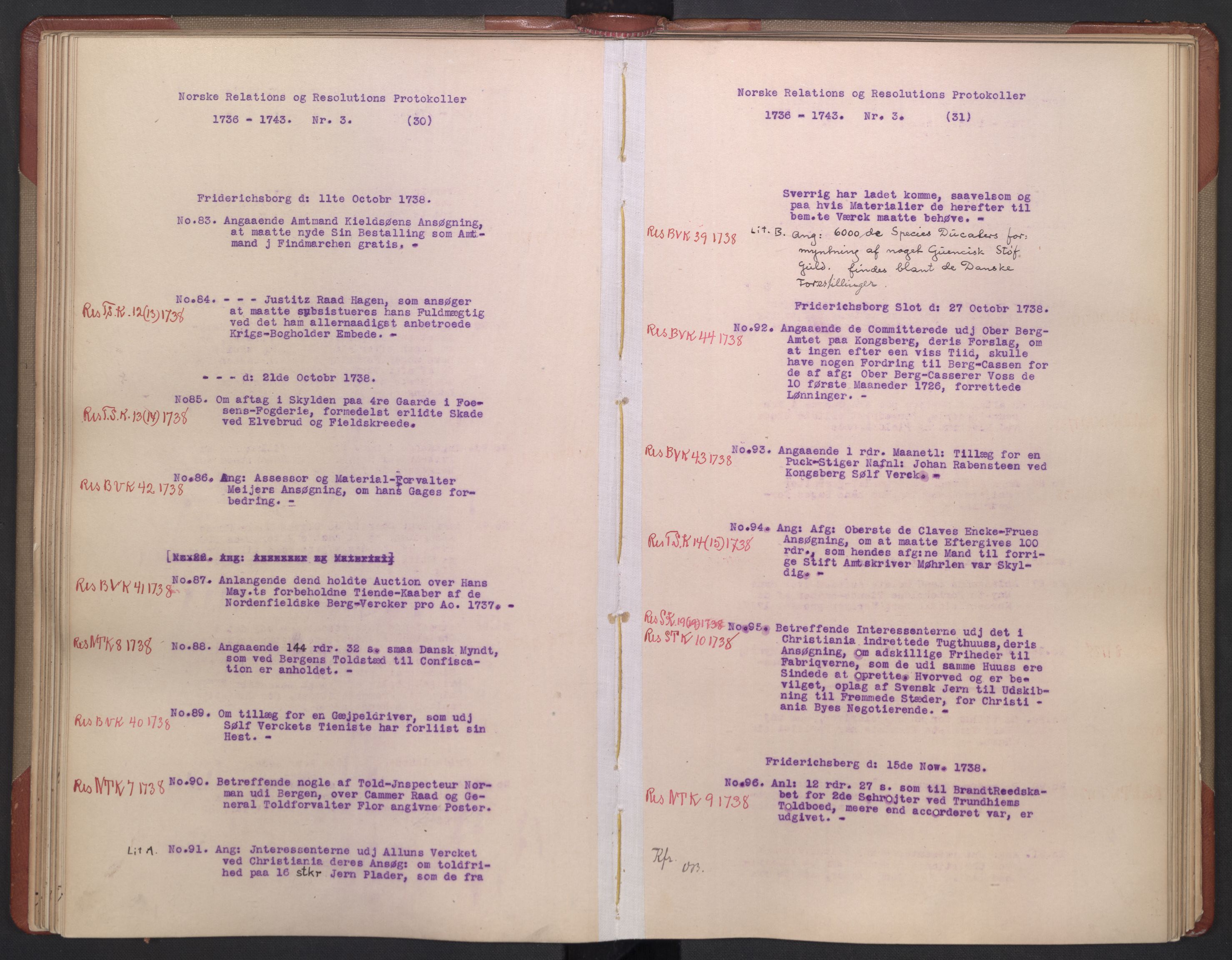 Avskriftsamlingen, AV/RA-EA-4022/F/Fb/L0117: Registratur over norske Relasjons- og  resolusjonsprotokoller, 1736-1743, s. 42