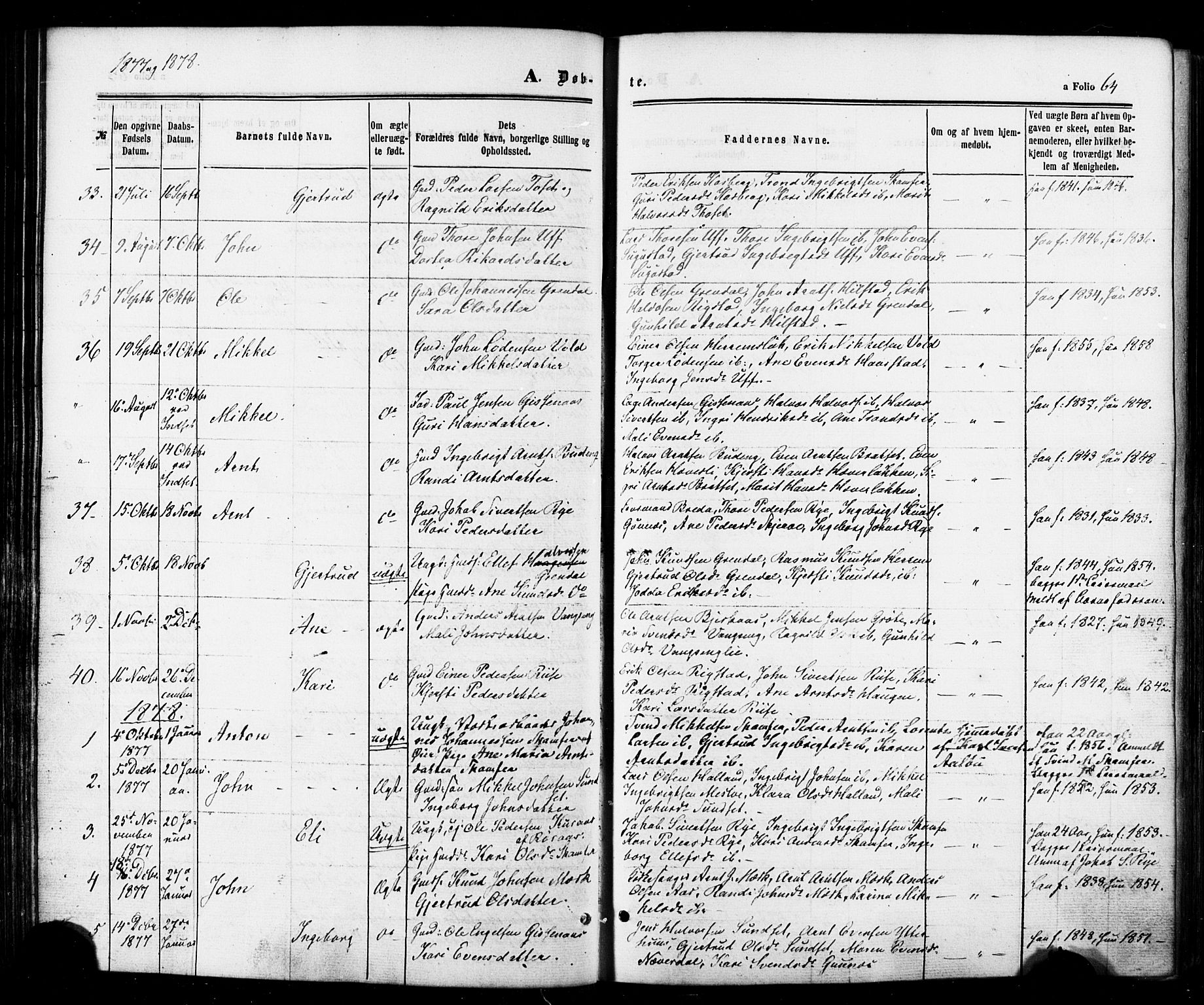 Ministerialprotokoller, klokkerbøker og fødselsregistre - Sør-Trøndelag, SAT/A-1456/674/L0870: Ministerialbok nr. 674A02, 1861-1879, s. 64
