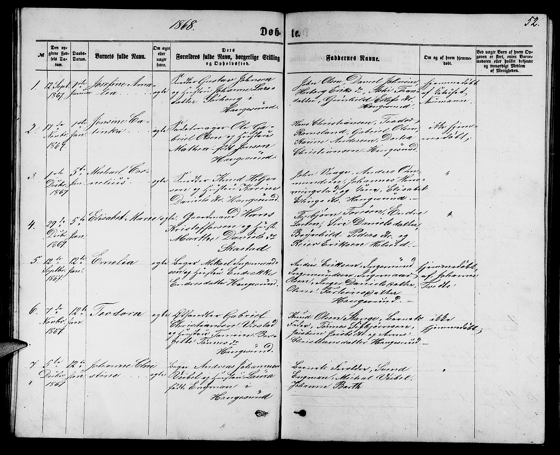 Torvastad sokneprestkontor, SAST/A -101857/H/Ha/Hab/L0007: Klokkerbok nr. B 7, 1866-1873, s. 52