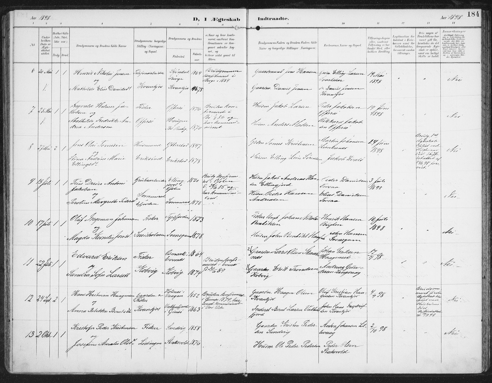 Ministerialprotokoller, klokkerbøker og fødselsregistre - Nordland, AV/SAT-A-1459/872/L1036: Ministerialbok nr. 872A11, 1897-1913, s. 184