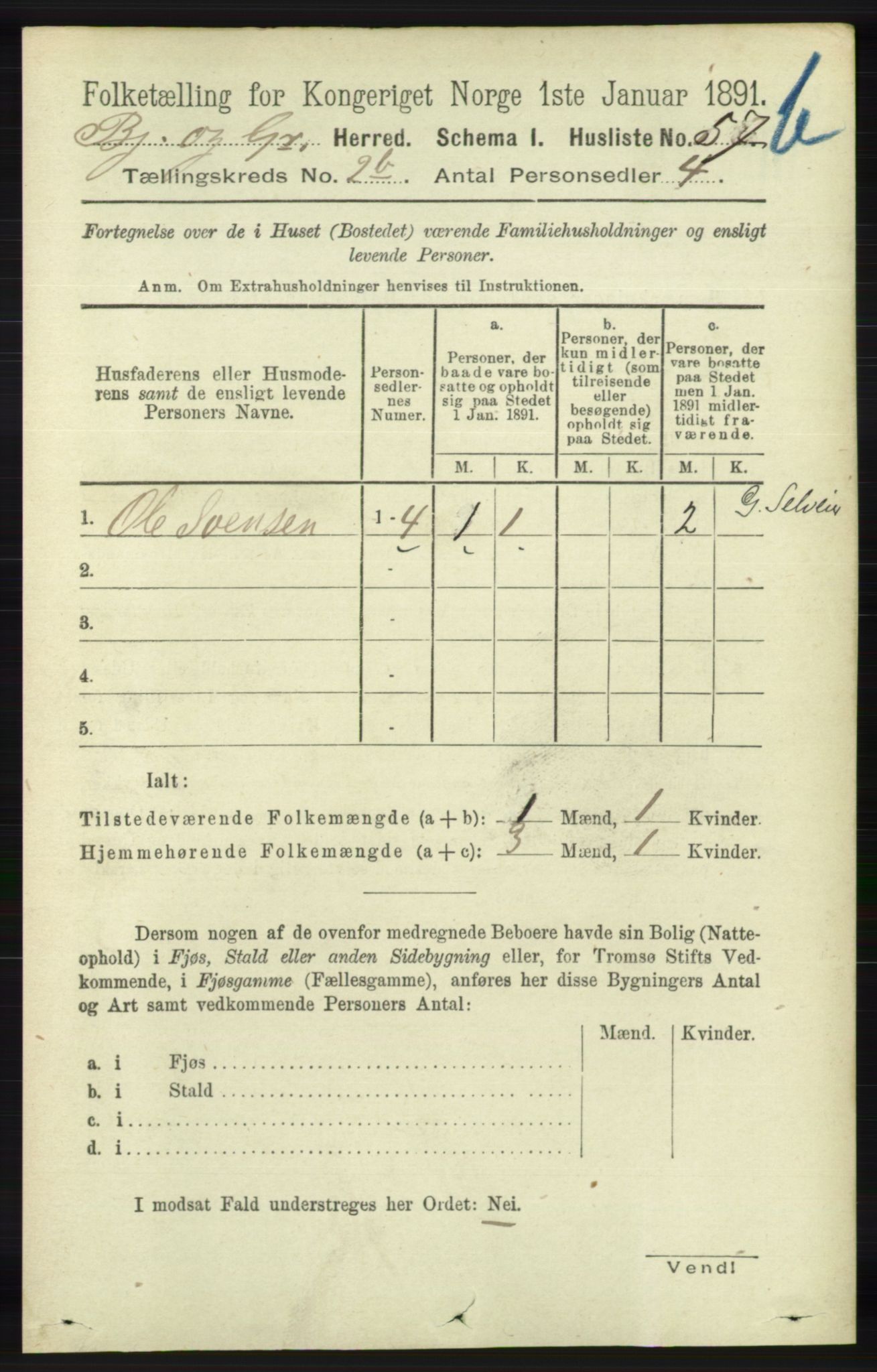 RA, Folketelling 1891 for 1024 Bjelland og Grindheim herred, 1891, s. 300