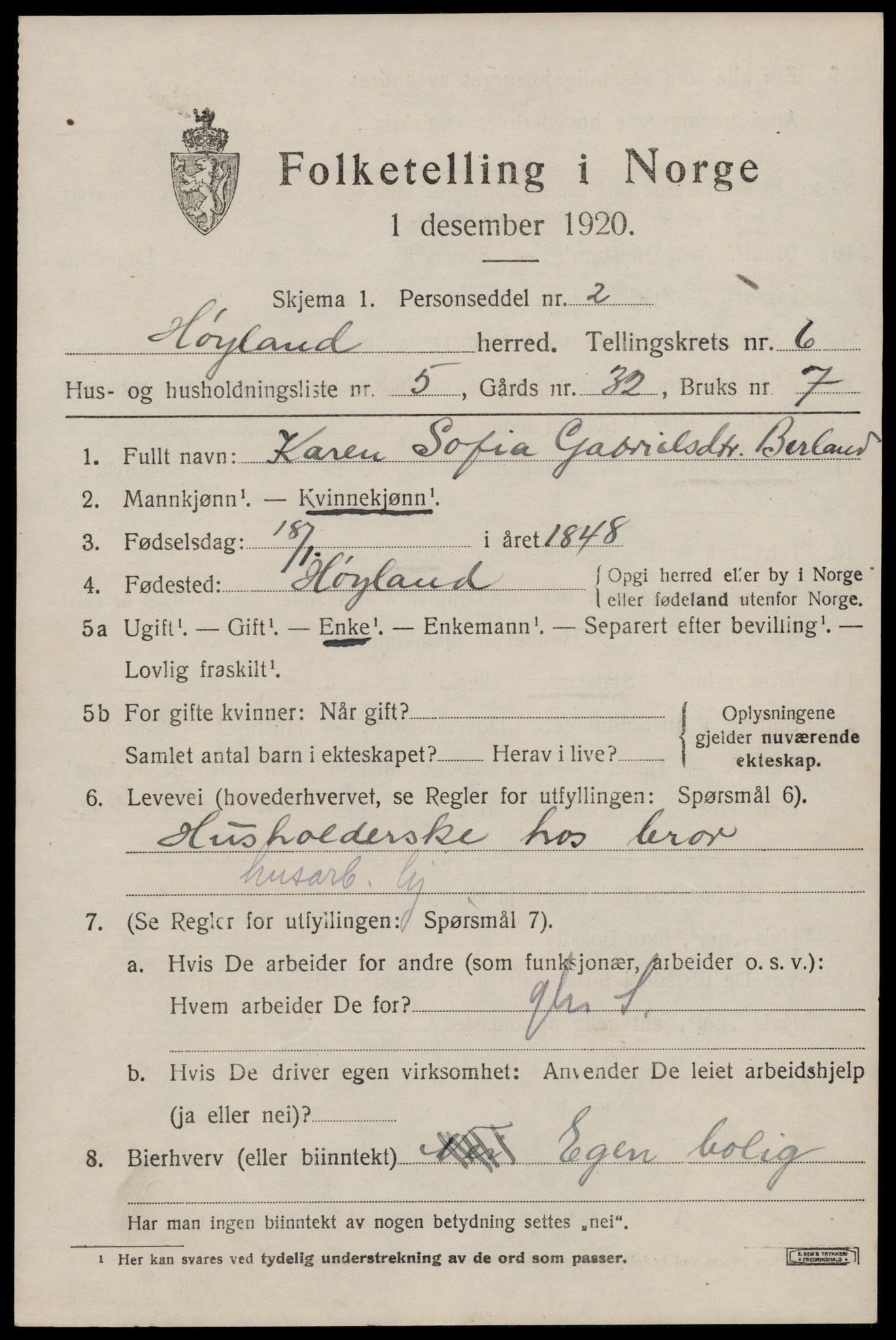 SAST, Folketelling 1920 for 1123 Høyland herred, 1920, s. 4322