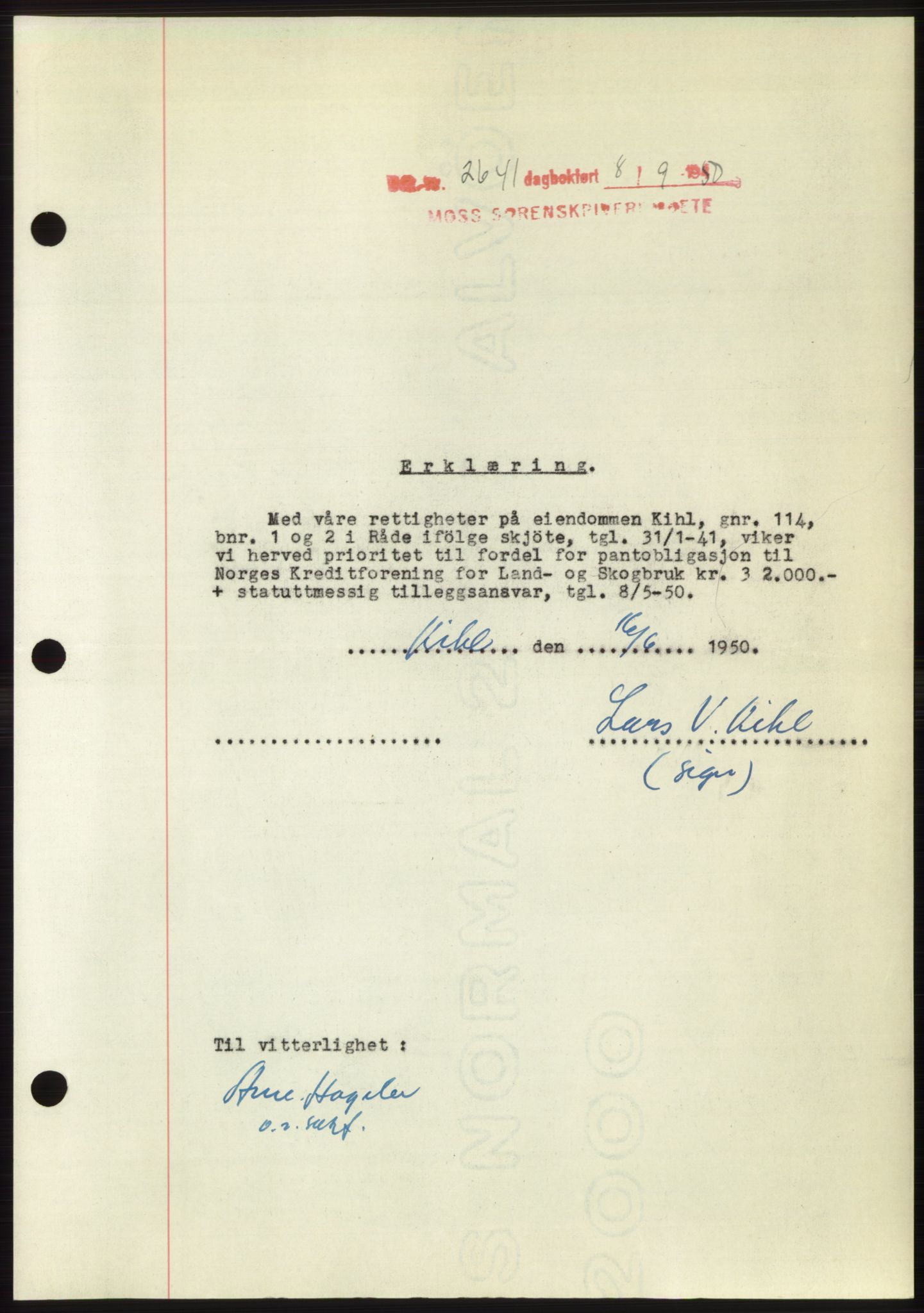 Moss sorenskriveri, SAO/A-10168: Pantebok nr. B25, 1950-1950, Dagboknr: 2641/1950
