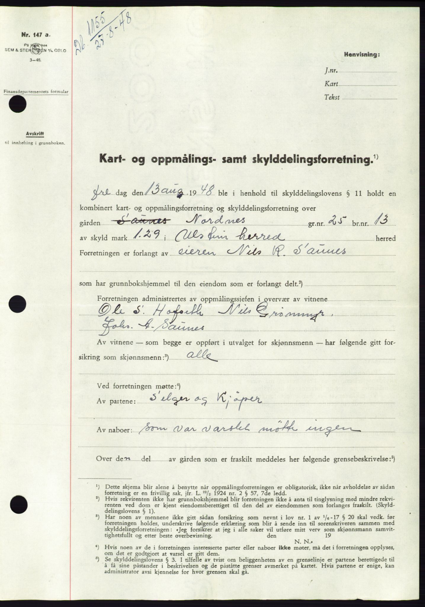 Søre Sunnmøre sorenskriveri, SAT/A-4122/1/2/2C/L0082: Pantebok nr. 8A, 1948-1948, Dagboknr: 1155/1948