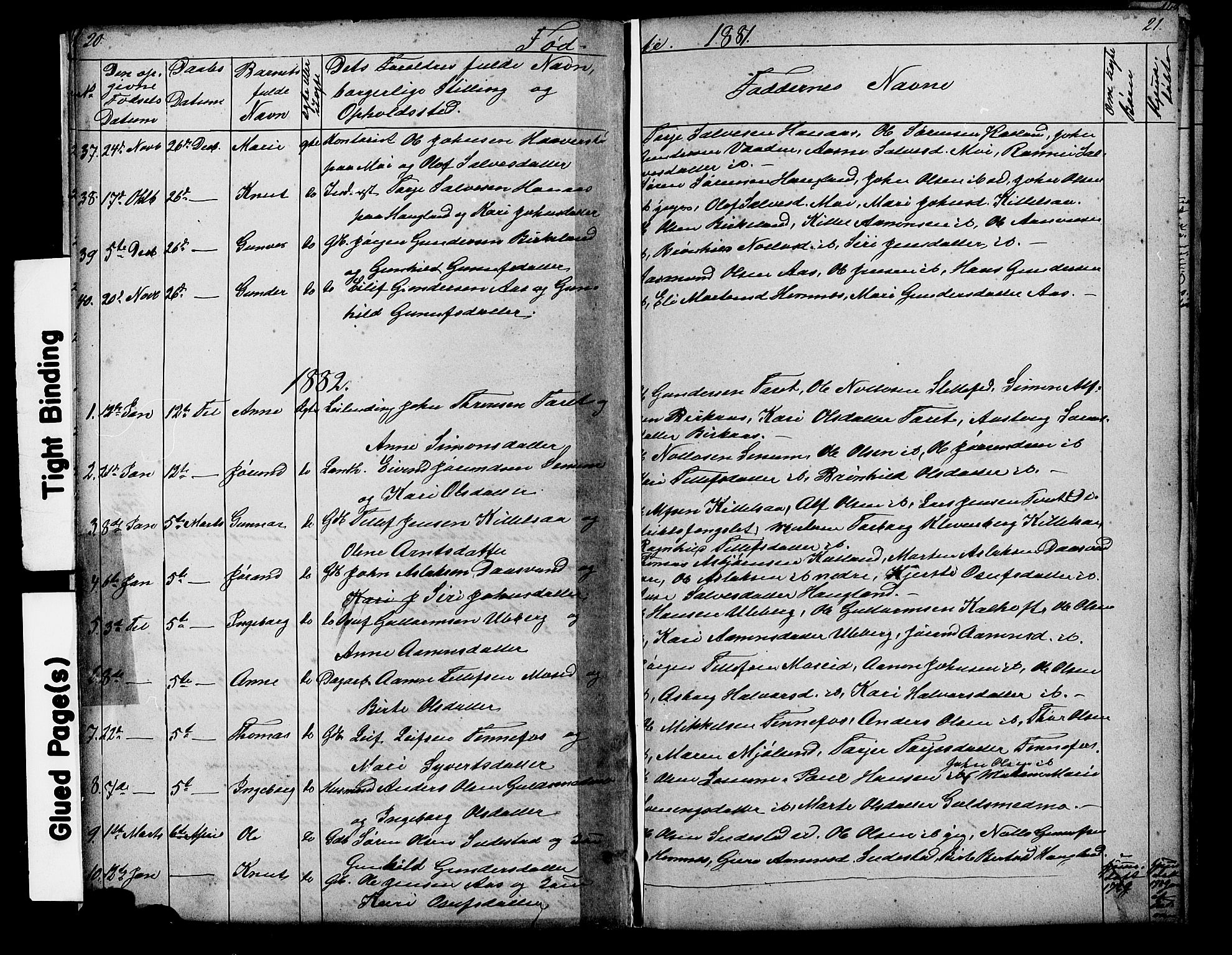 Evje sokneprestkontor, AV/SAK-1111-0008/F/Fb/Fbb/L0002: Klokkerbok nr. B 2, 1879-1909, s. 20-21