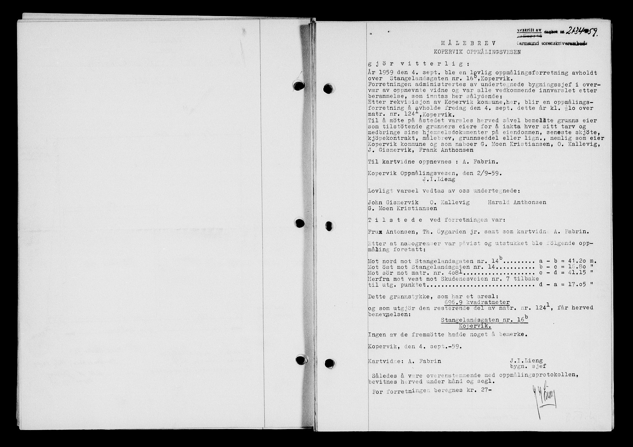 Karmsund sorenskriveri, SAST/A-100311/01/II/IIB/L0132: Pantebok nr. 112A, 1959-1959, Dagboknr: 2134/1959