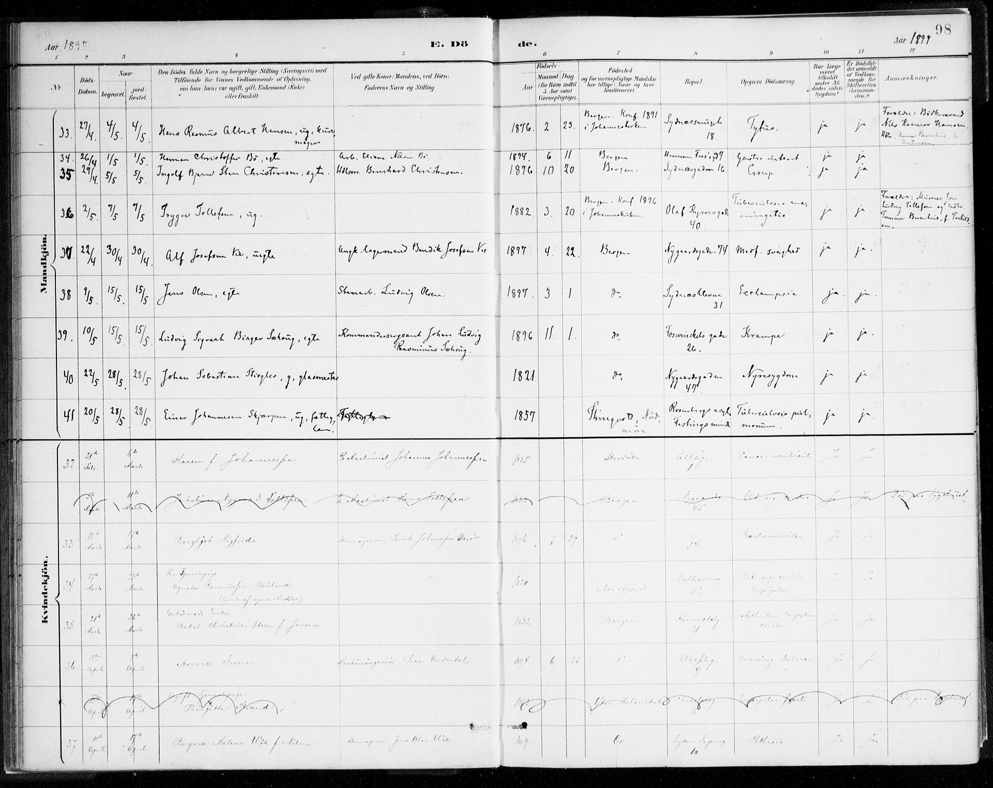 Johanneskirken sokneprestembete, AV/SAB-A-76001/H/Haa/L0019: Ministerialbok nr. E 1, 1885-1915, s. 98
