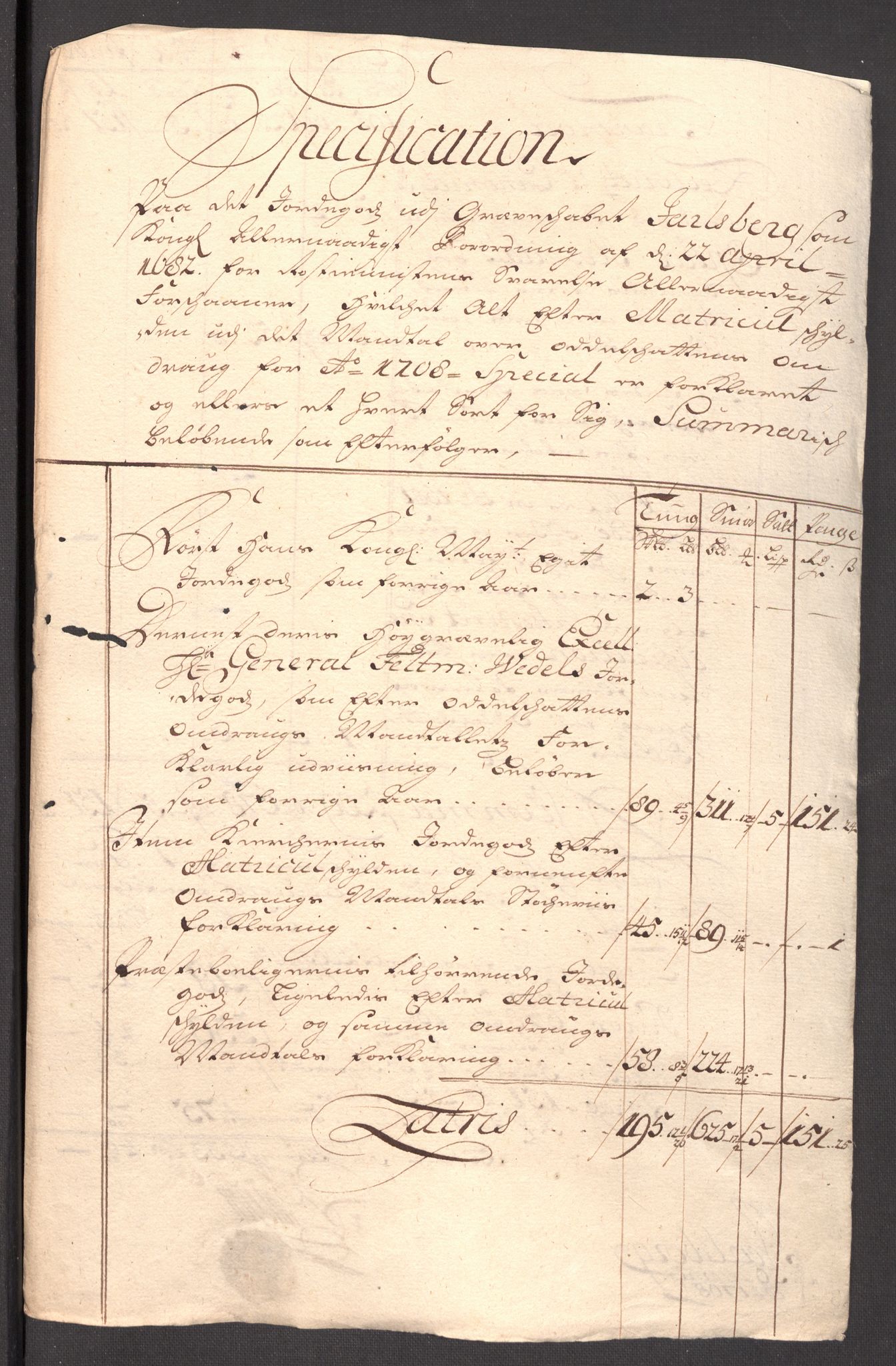 Rentekammeret inntil 1814, Reviderte regnskaper, Fogderegnskap, RA/EA-4092/R32/L1873: Fogderegnskap Jarlsberg grevskap, 1708, s. 127