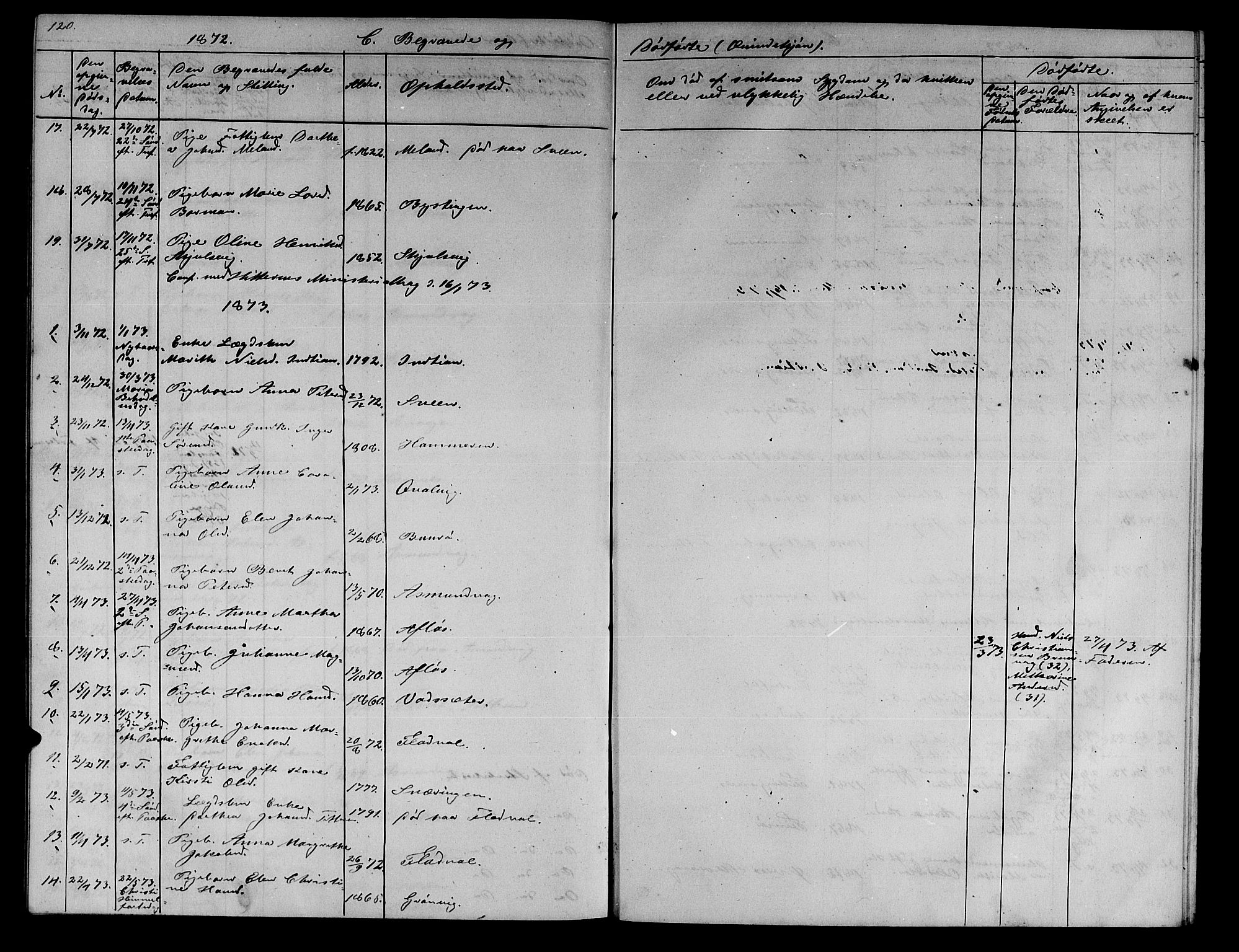 Ministerialprotokoller, klokkerbøker og fødselsregistre - Sør-Trøndelag, AV/SAT-A-1456/634/L0539: Klokkerbok nr. 634C01, 1866-1873, s. 120