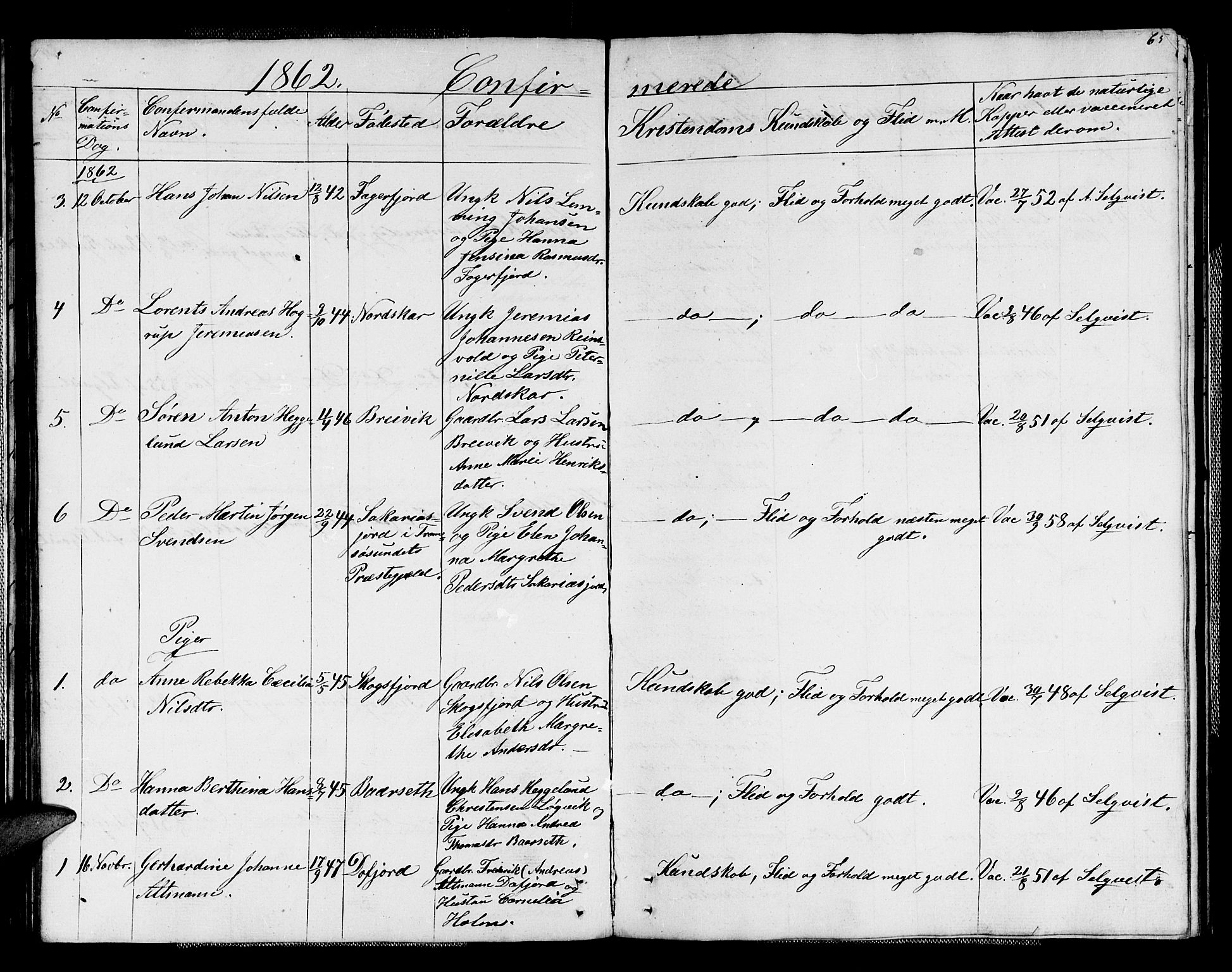 Karlsøy sokneprestembete, AV/SATØ-S-1299/H/Ha/Hab/L0004klokker: Klokkerbok nr. 4, 1845-1870, s. 65