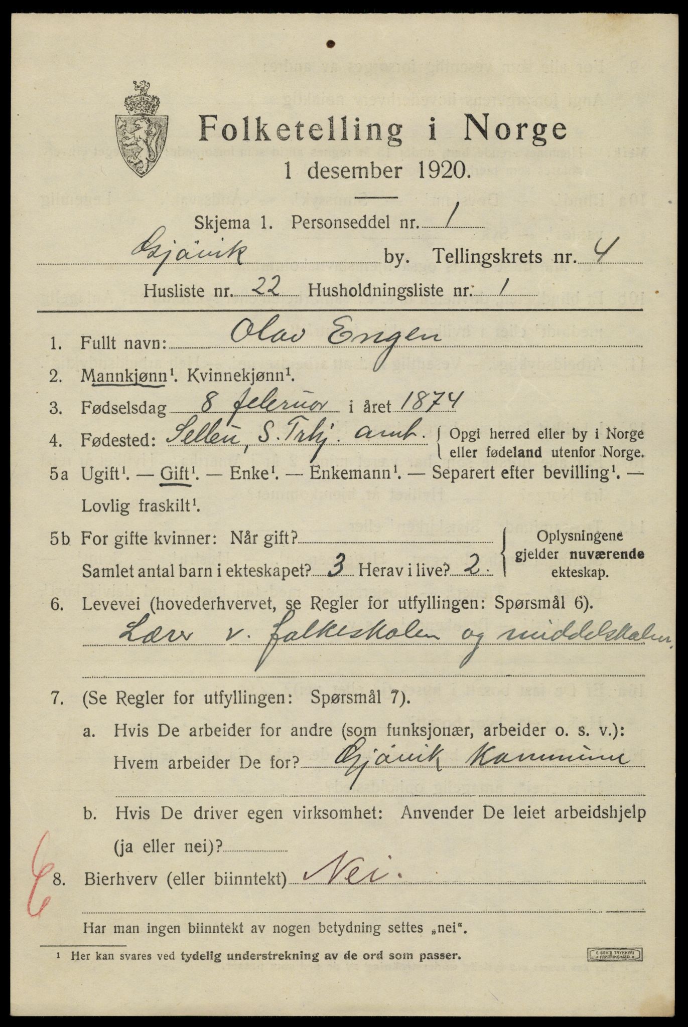 SAH, Folketelling 1920 for 0502 Gjøvik kjøpstad, 1920, s. 8738