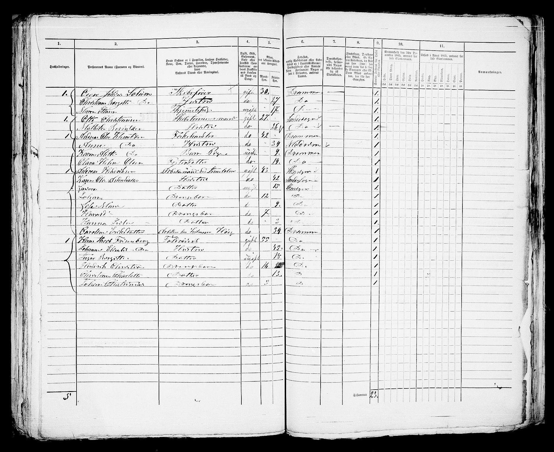 RA, Folketelling 1865 for 0602bP Strømsø prestegjeld i Drammen kjøpstad, 1865, s. 985