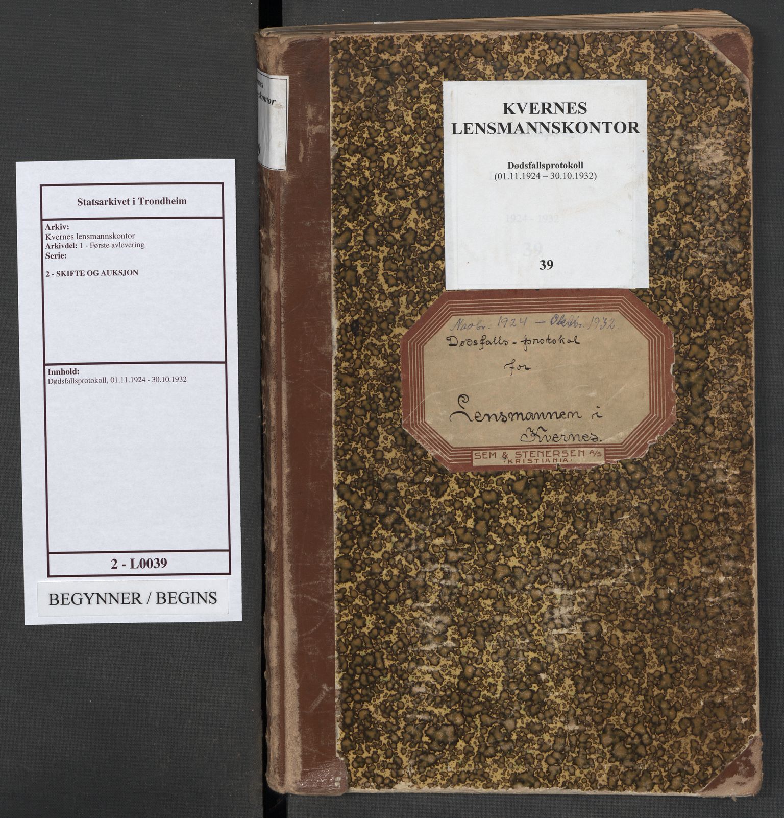 Kvernes lensmannskontor, SAT/A-5876/1/2/L0039: Dødsfallsprotokoll, 1924-1932